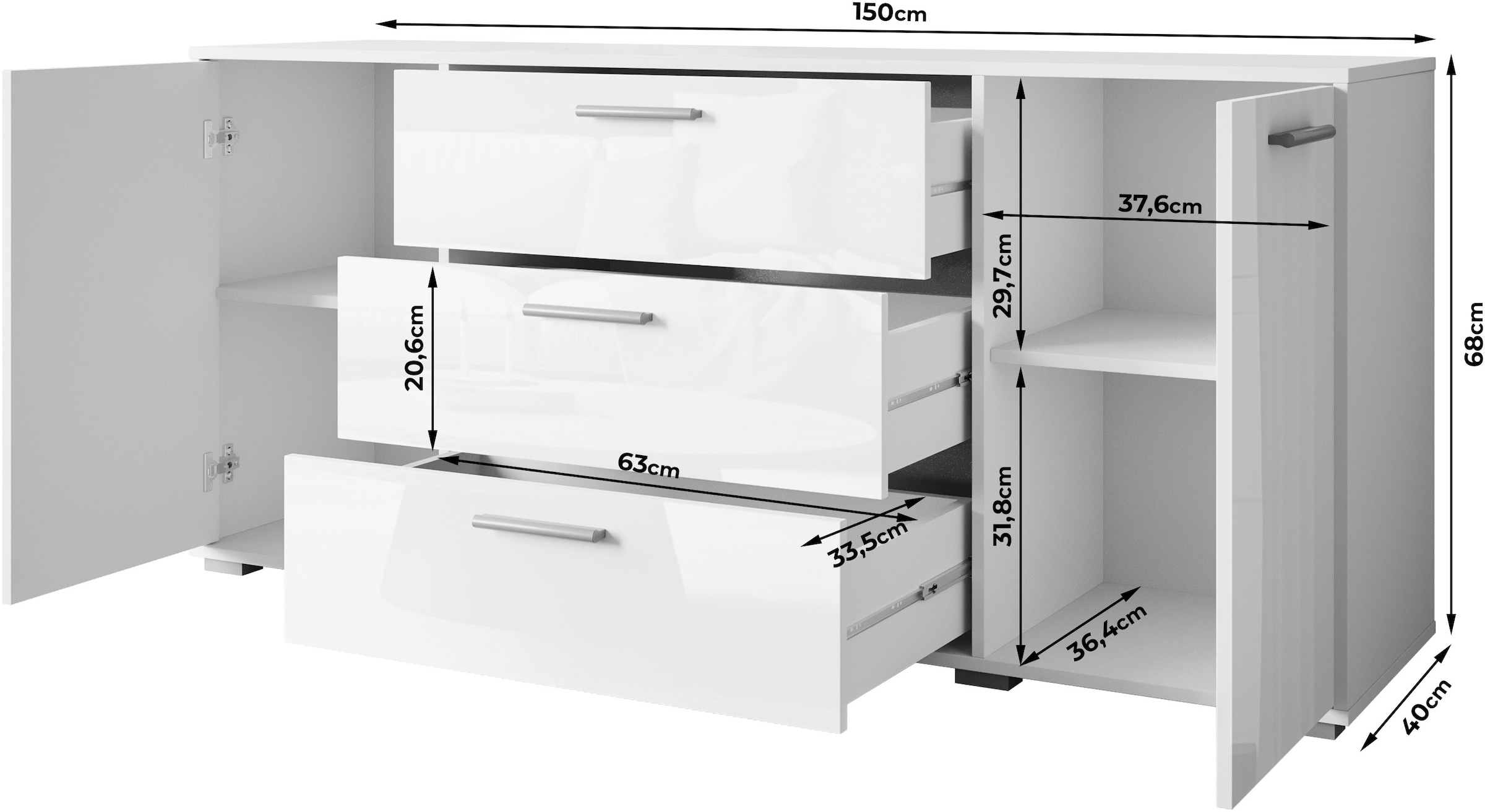 Home affaire Sideboard »BOGOTA« moderne Kommode, Schubladenschrank mit verstellbaren Einlegeböden