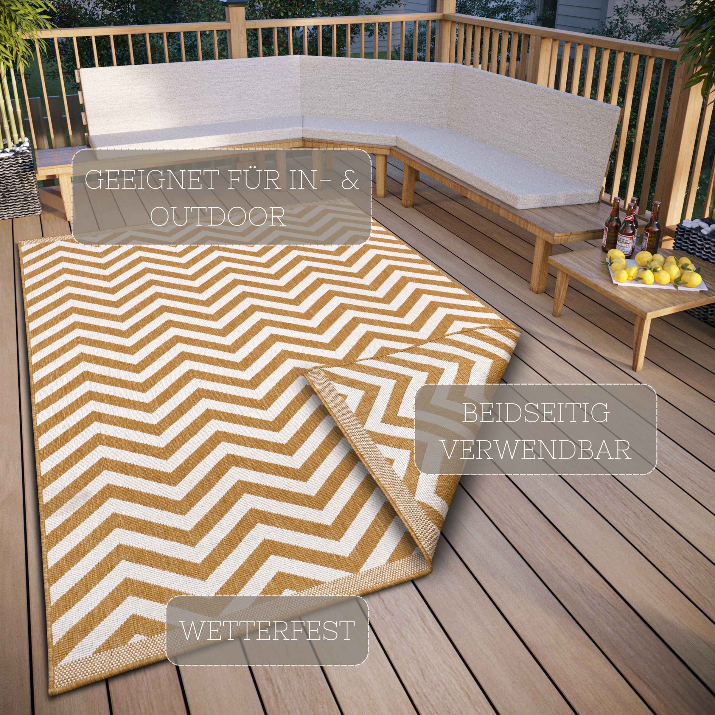 NORTHRUGS Teppich »Palma Wendeteppich« rechteckig 5 mm Höhe In-& Outdoor, Wetterfest, Balkon, Läufer, Wohnzimmer, Wasserfest