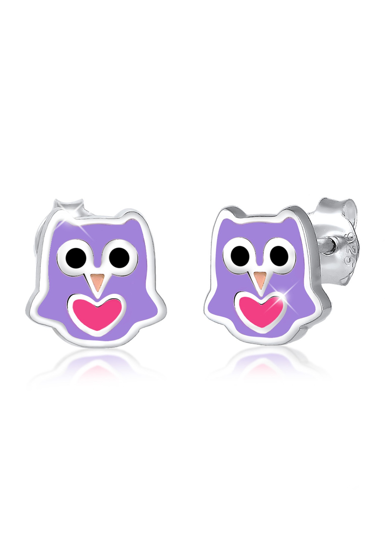 Elli Paar Ohrstecker »Ohrringe Kinder Eule Herz Tier Emaille 925 Sterling Silber«