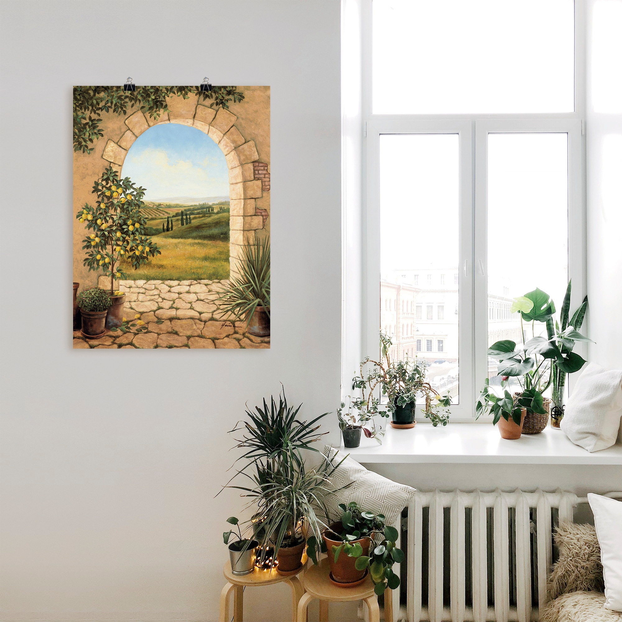 Artland Wandbild »Zitronenbaum vorm Torbogen« Fensterblick 1 Stk. tlg. als Leinwandbild, Poster in verschied. Größen
