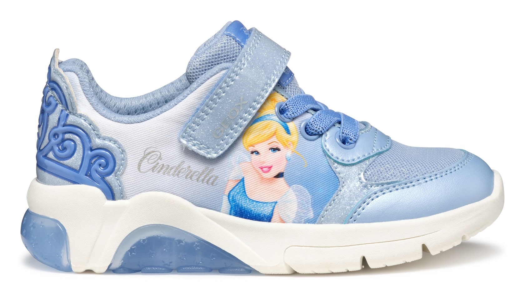 Geox Sneaker »J FADINLIGHT GIRL Blinkschuh«, Disney Sneaker, Klettschuh mit Glitzer und Cinderella Motiv, Blinki