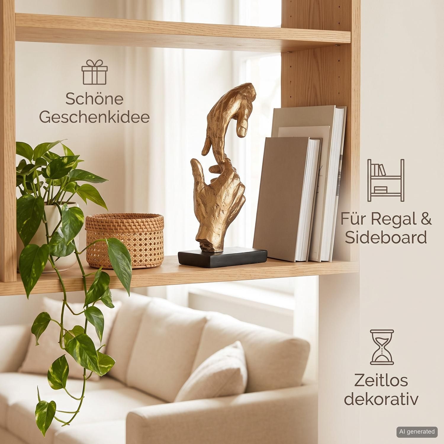 Casablanca by Gilde Dekofigur »Skulptur Two Hands, gold/schwarz« Dekoobjekt, Höhe 29, Hände, mit Spruchanhänger, Wohnzimmer