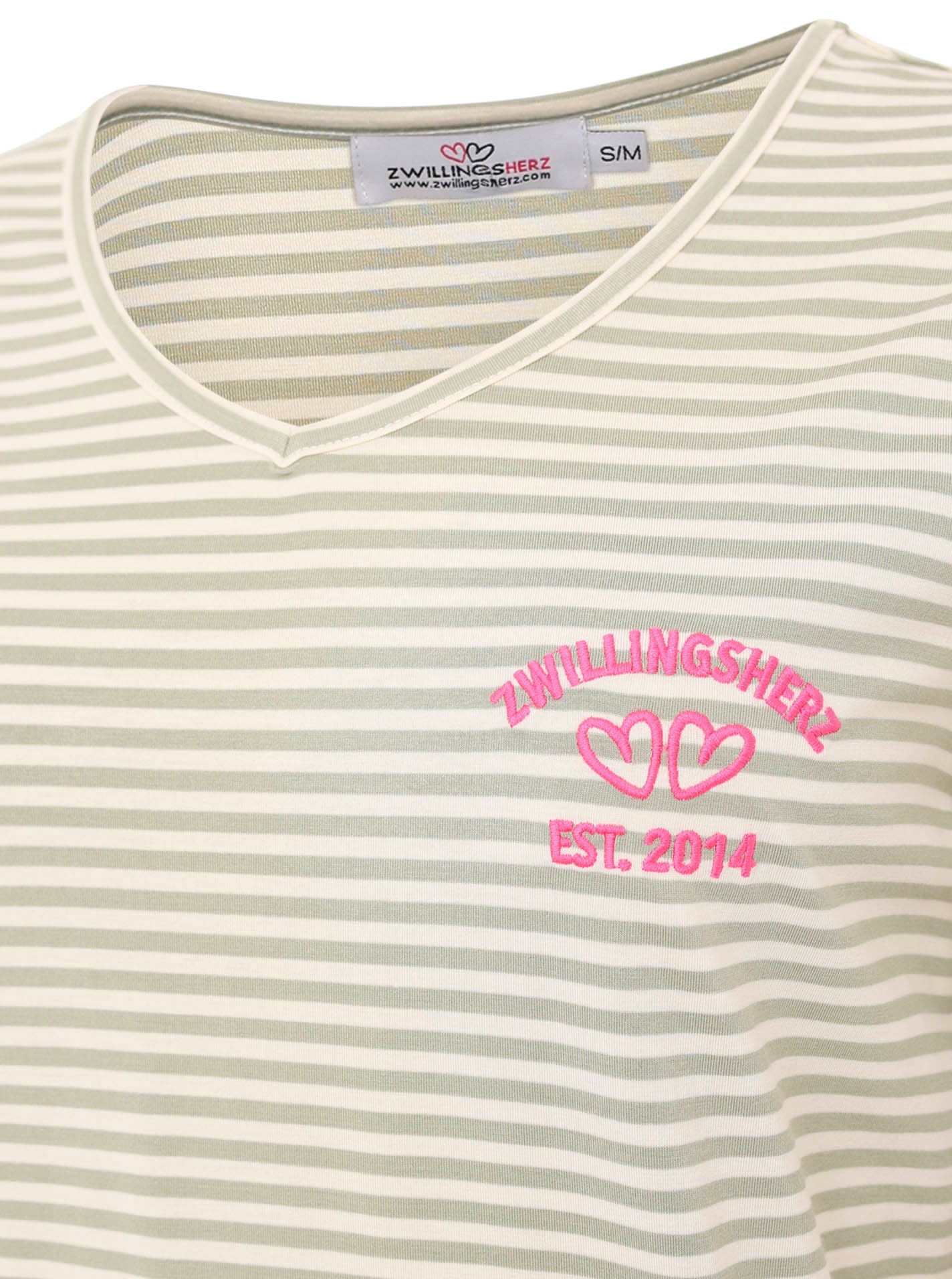 Zwillingsherz T-Shirt »"Zwillingsherz"« V-Neck, gestreift, kleines Motiv gestickt