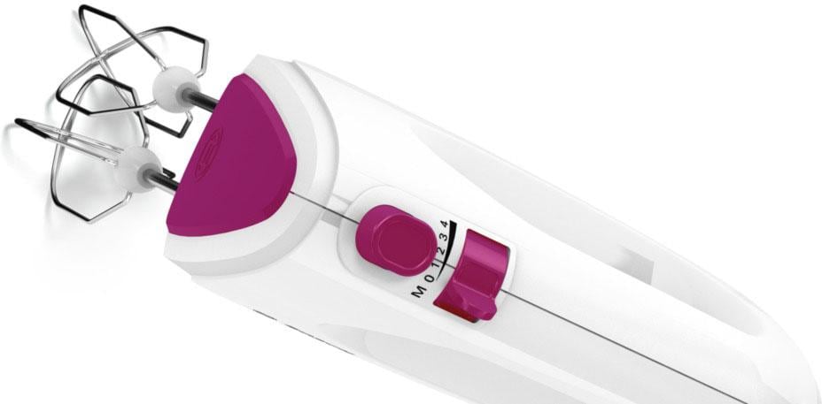 BOSCH Handmixer »CleverMixx MFQ2210P, Edelst. Rührbesen/Knethaken, 4 Stufen, weiß/pink«, 375 W, Turbotaste, ergonomischer Griff, Auswurftaste, Made in Europe