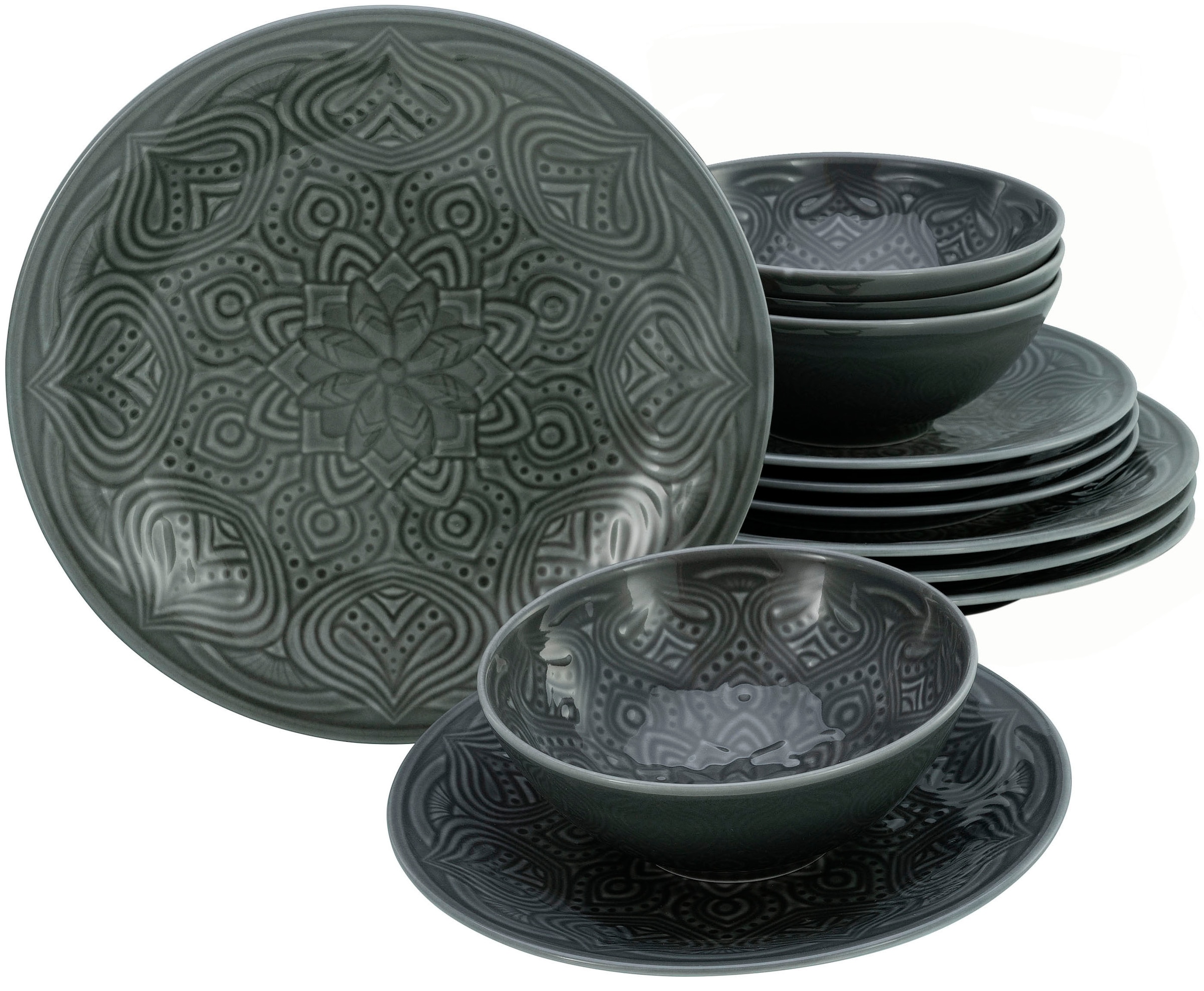 CreaTable Teller-Set »Orient Mandala«, (Set, 12 tlg.), Speiseteller, Dessertteller und Schalen im Set