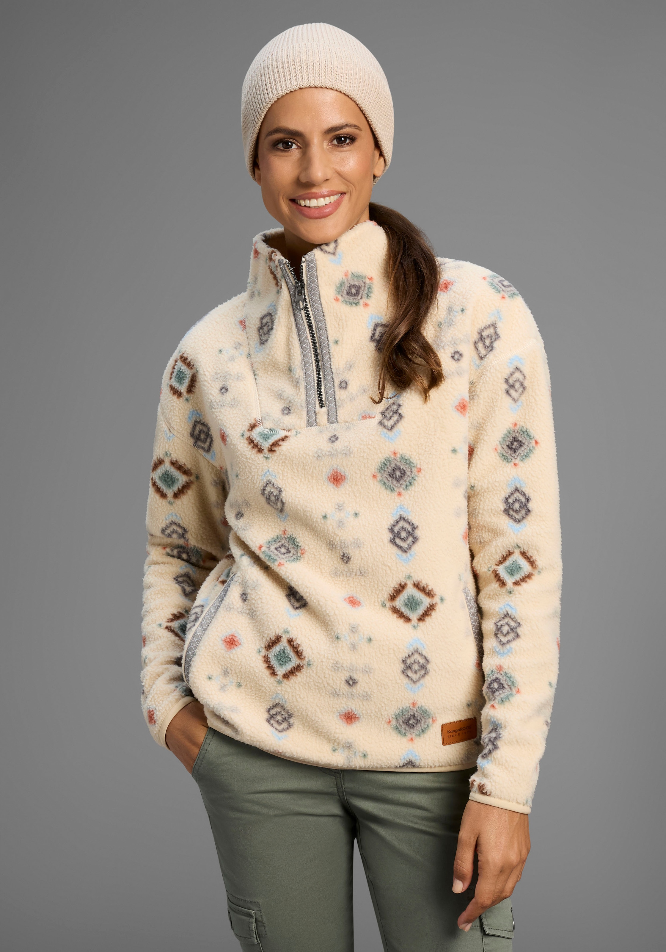 KangaROOS Fleecepullover , aus kuscheligem Sherpa Fleece, Half-zip
