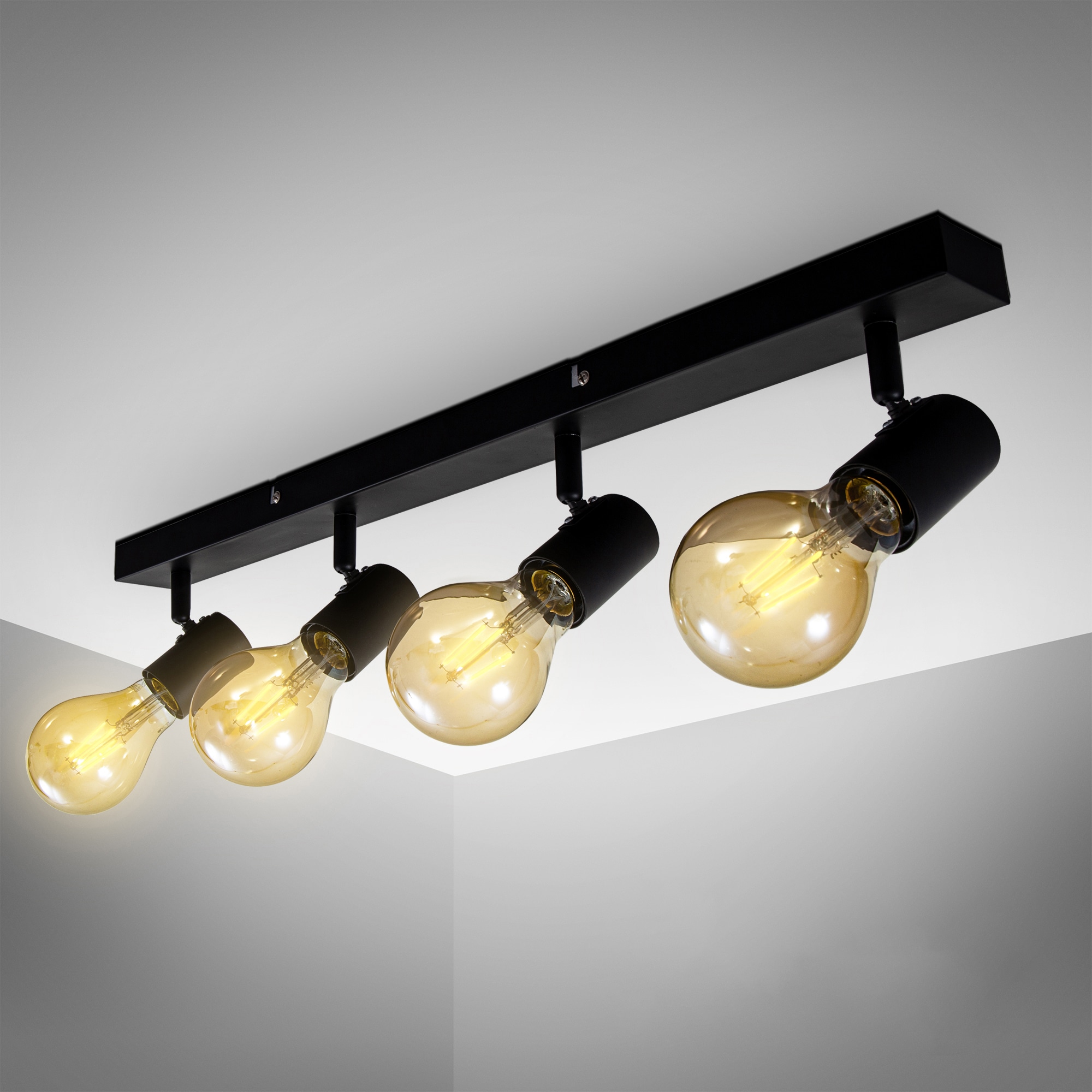 online mit Industrie | Deckenleuchte LED schwarz Deckenlampe Jahren Garantie flammig-flammig, B.K.Licht E27 4 XXL Retro Vintage Deckenspots, kaufen LED 3