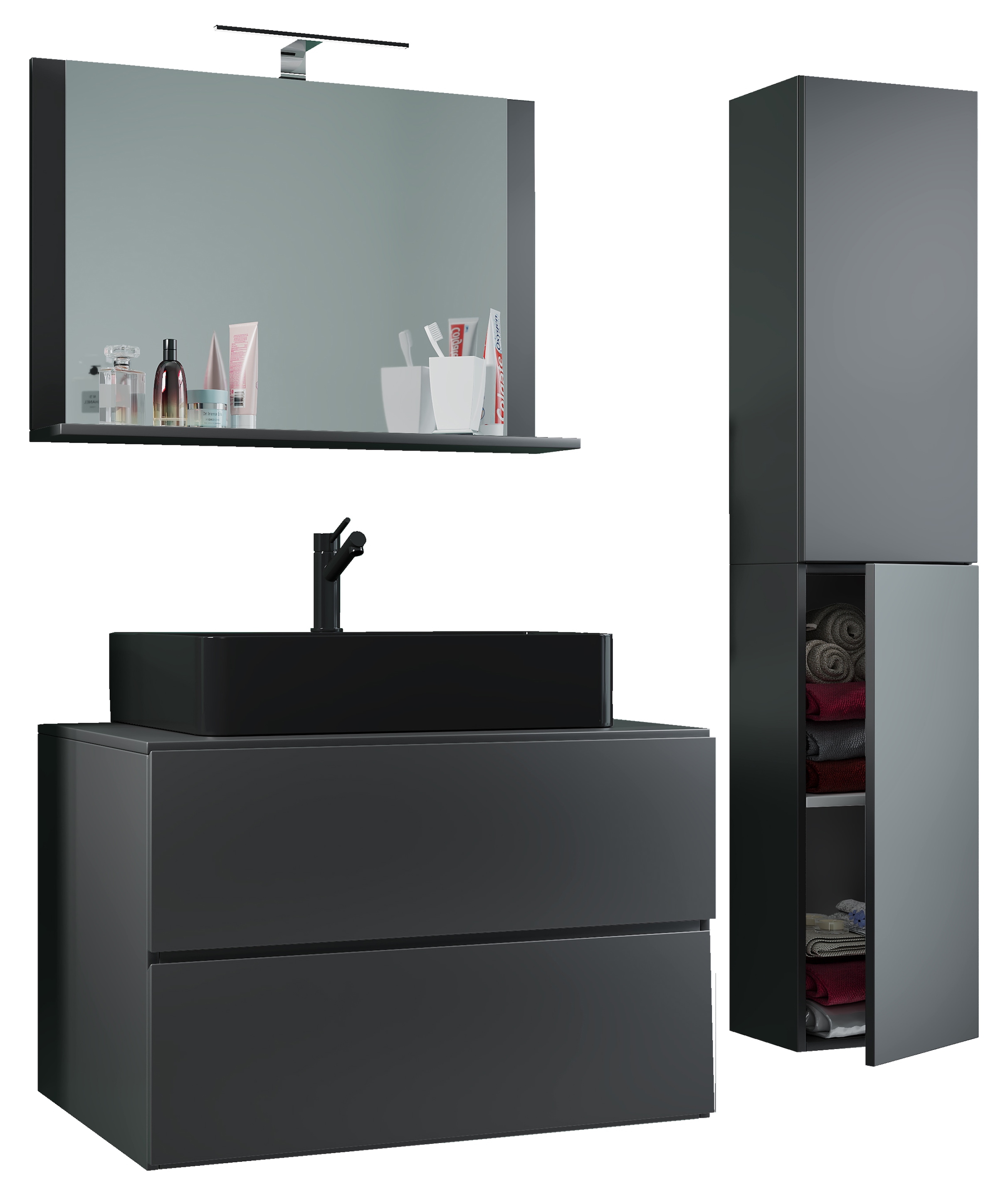 VCM Waschbeckenunterschrank »VCM 4-tlg. Waschplatz Waschtisch Badmöbel Set Waschbecken Lendas-BL Breite 80 cm L Schublade«, (4 St.)