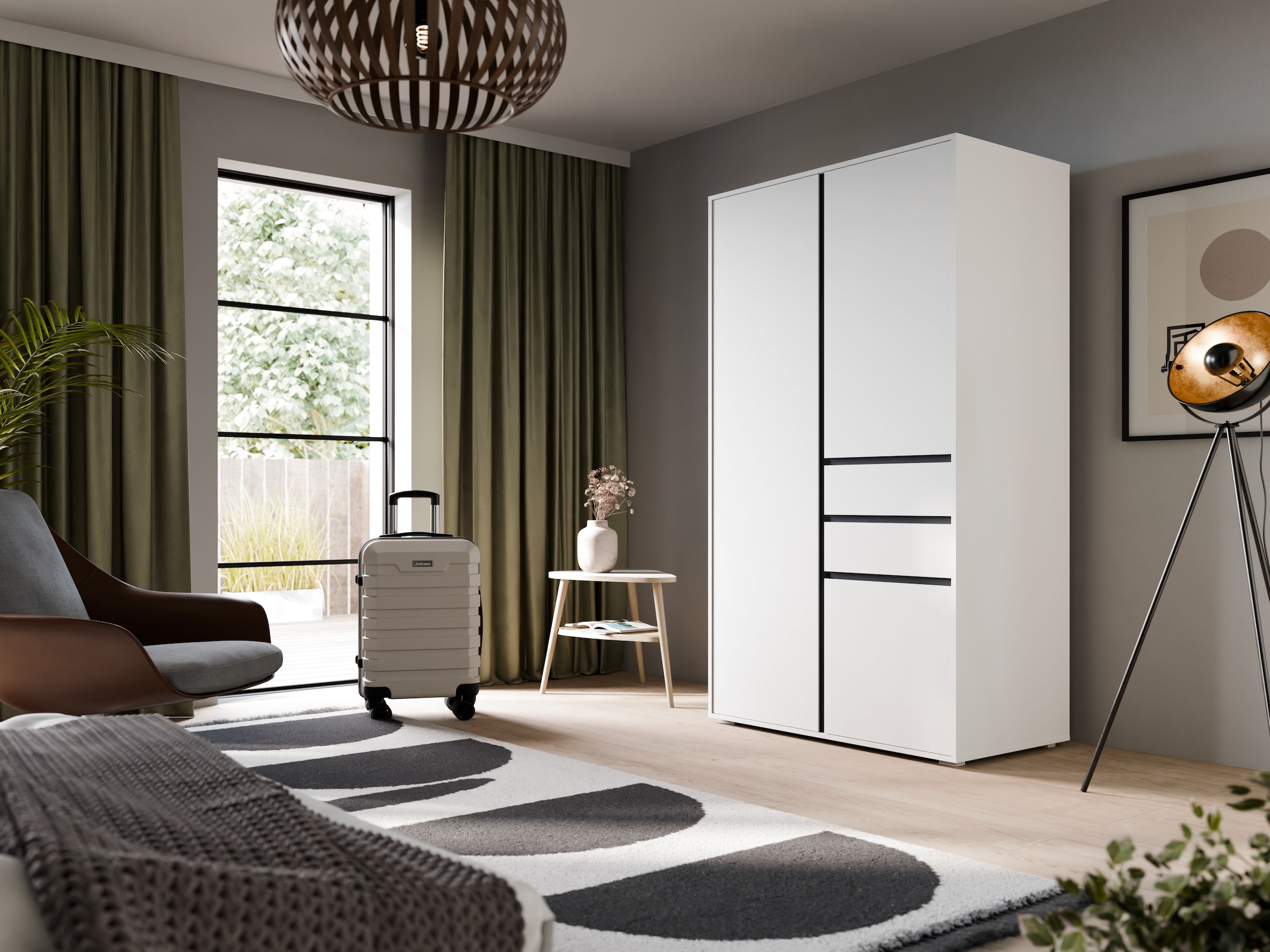 Home affaire Kleiderschrank »NULA, Schlafzimmerschrank, Garderobe, Schrank« in verschiedenen Ausführungen und Farben erhältlich, 1 Stk. tlg. 3 Türen, 2 Schubkästen, 1 E-Boden, 5 K-Böden, 1 Kleiderstange