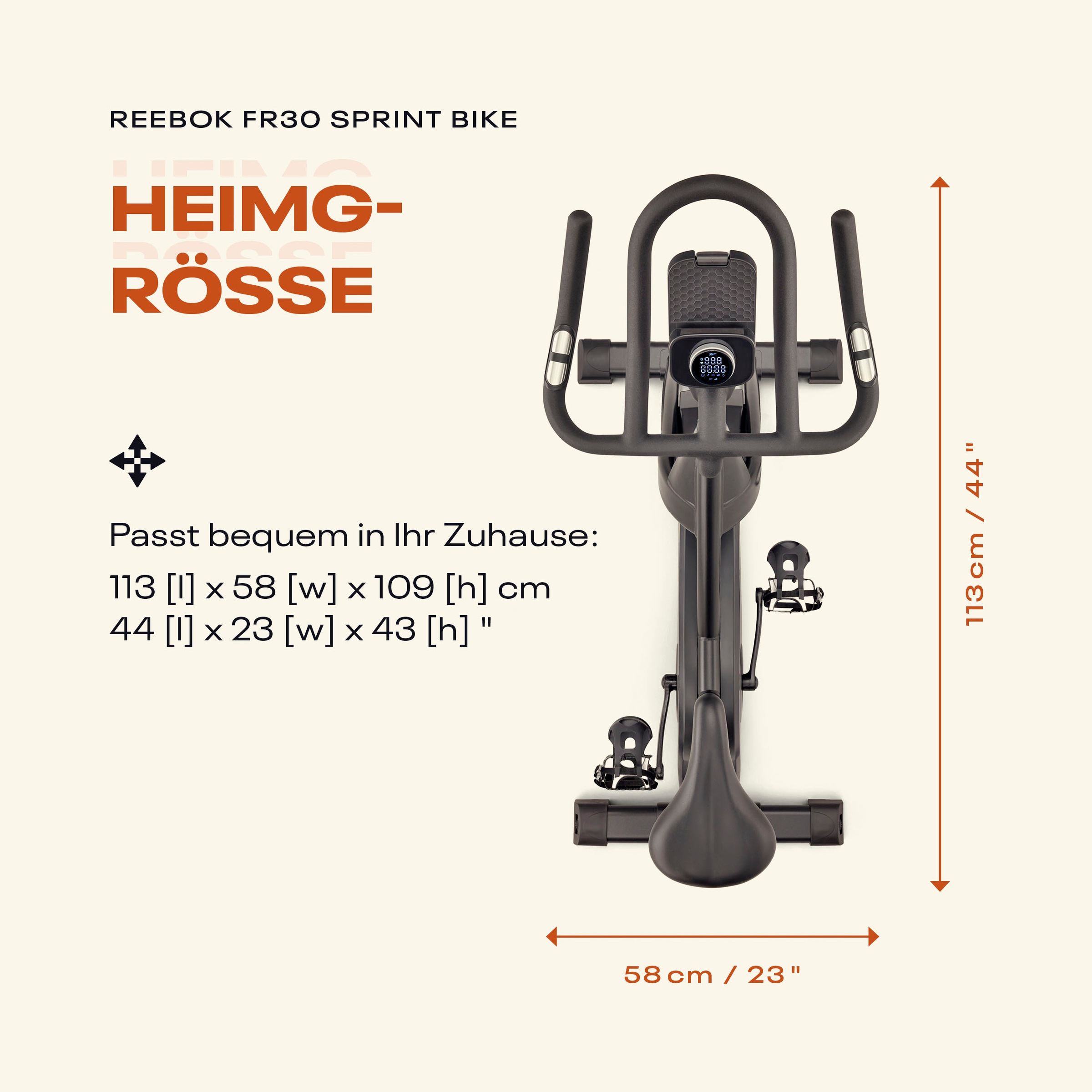 Reebok Speedbike »FR30 Speedbike«, (mit Tablet-Halterung), Schwungmasse ca. 6 kg, 32 Widerstandsstufen