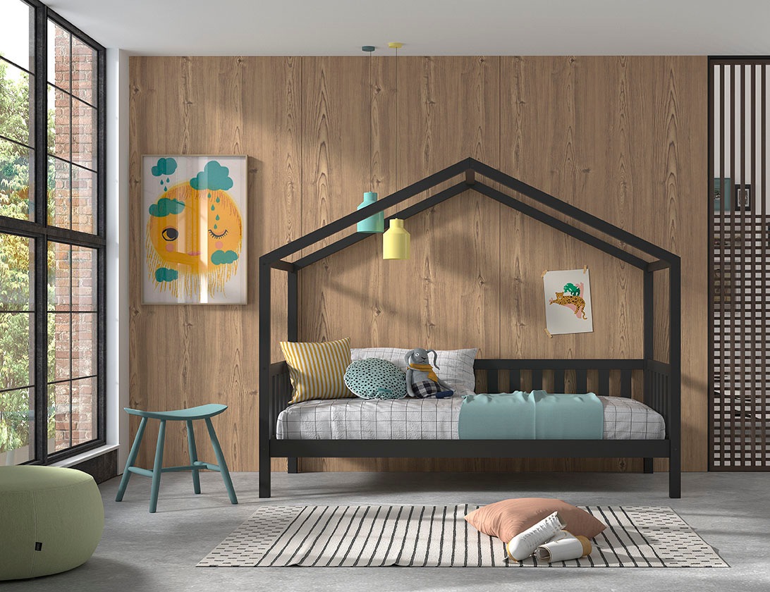 Vipack Hausbett »Dallas, mit Dachaufbau, Kiefer massiv, stabil gebaut«, (B/H/T ca. 210x170x97cm, mit Sprossenumrandung), wahlweise mit oder ohne Bettschublade