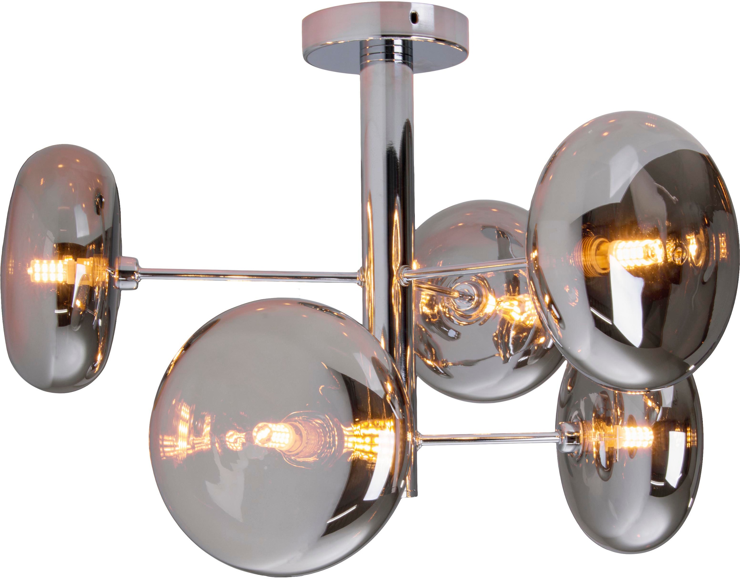 näve Deckenleuchten »Orion« G9 1 Stk. Glasschirme, 6flg. G9, exkl. Leuchtmittel, chrom-smokey, D: 53cm