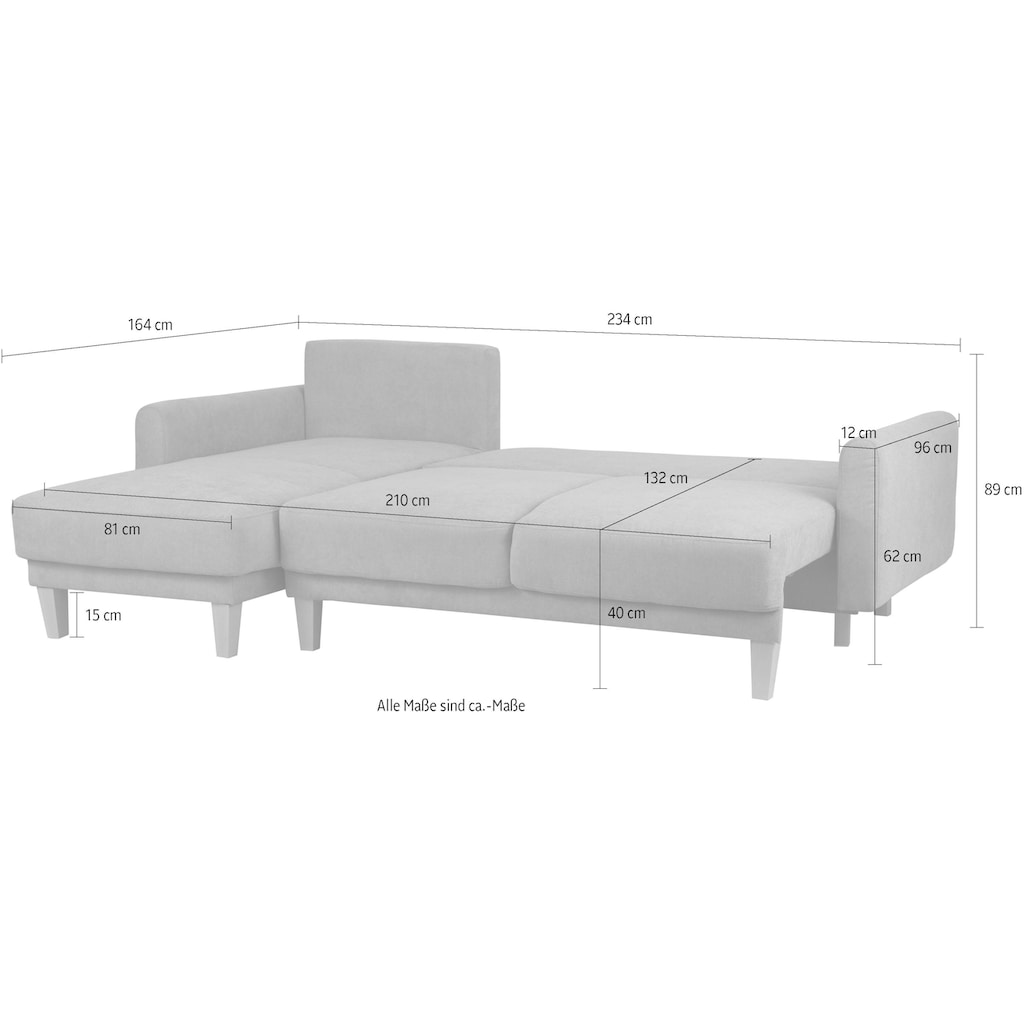 Home affaire Ecksofa »Triplo, Zierkissen, Schlaffunktion, B/T/H: 234/164/89 cm, L-Form«