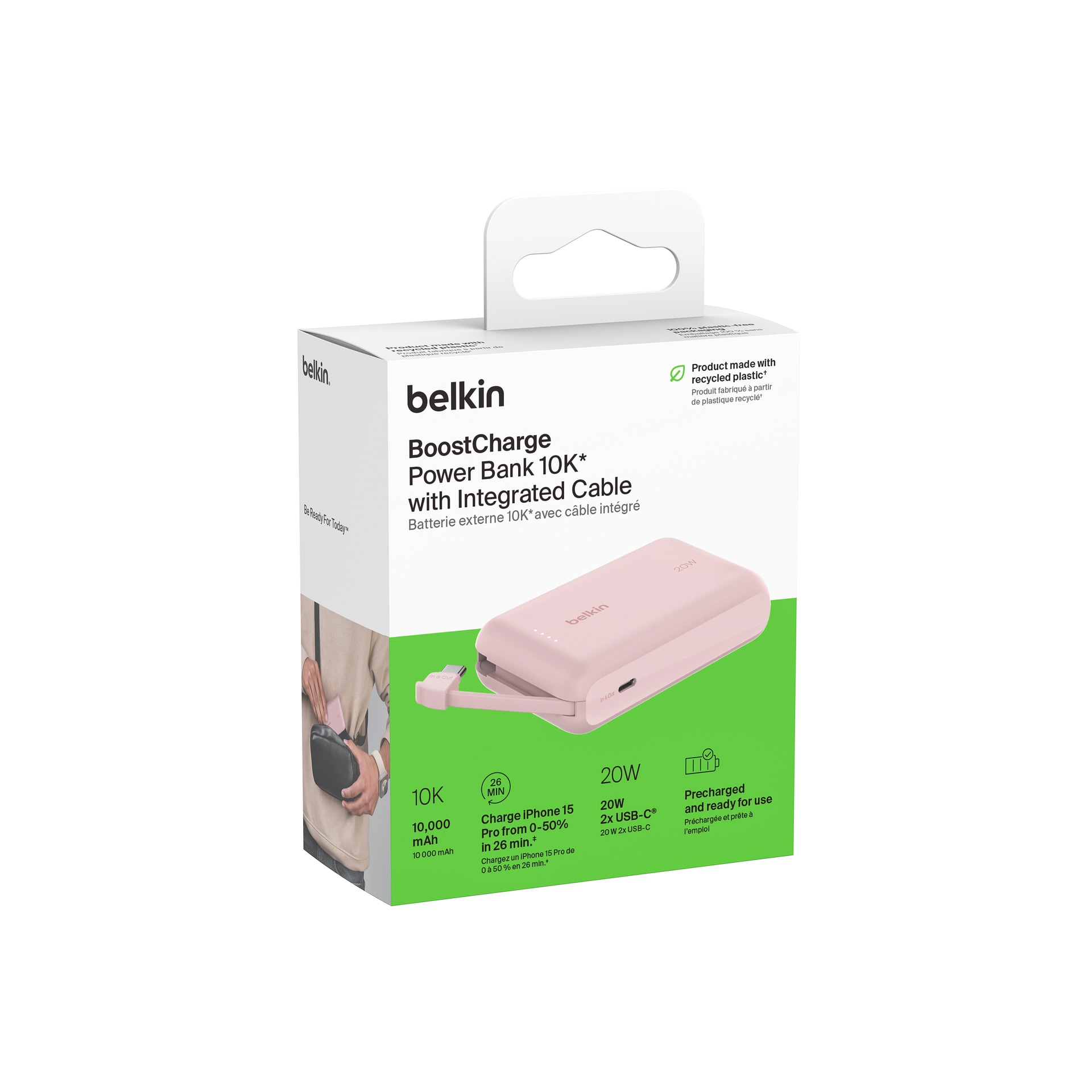 Belkin Powerbank »BoostCharge Power Bank 10K mit integrierten Kabeln«, Belkin BOOST CHARGE Power Delivery Powerbank 10.000mAh, white