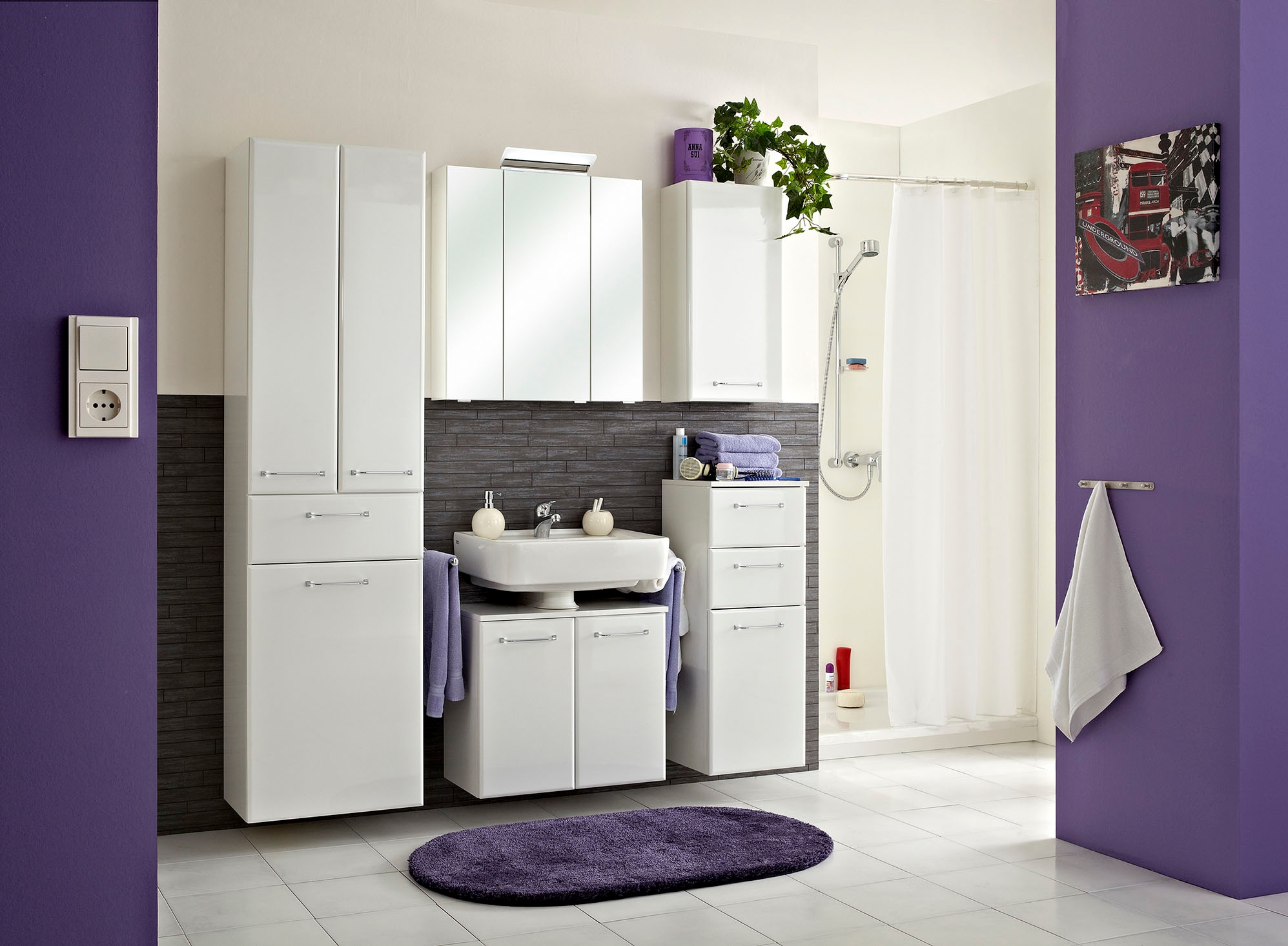 Saphir Hochschrank »Quickset Badschrank 50 cm breit, 2 Türen, 1 Schublade, 1 Wäschekippe« Badezimmer-Hochschrank inkl. Türdämpfer, Griffe in Chrom glänzend