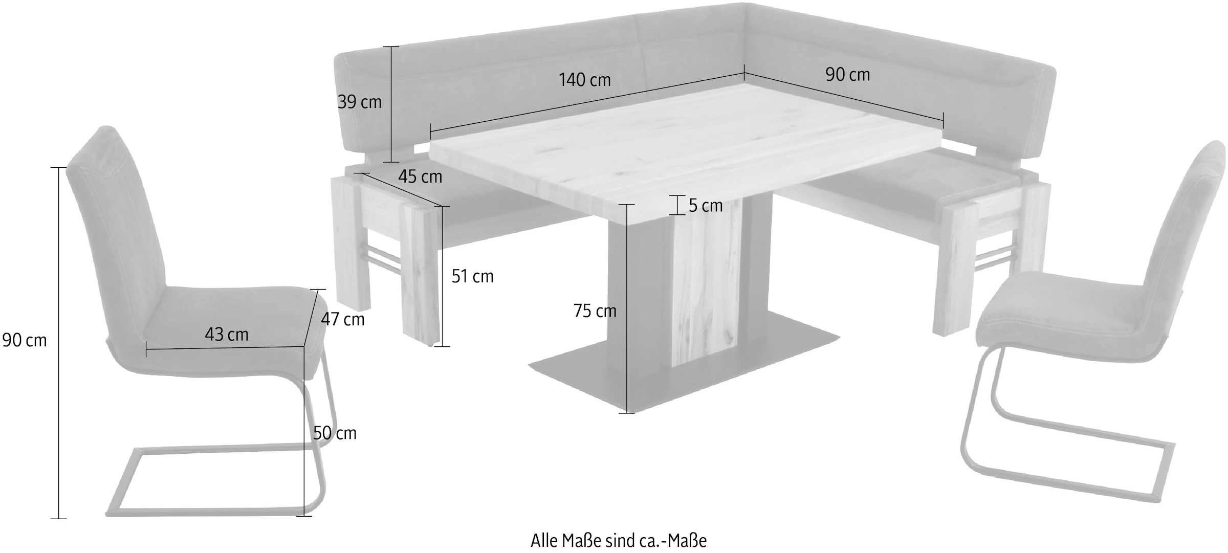 K+W Komfort & Wohnen Eckbankgruppe »Floyd« Set, 5 Stk. tlg. Stauraum-Eckbank, wahlweise rechts oder links langer Schenkel 203cm