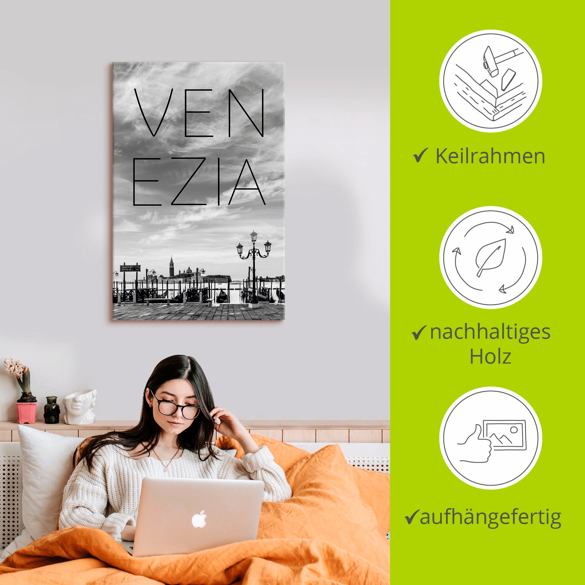 Artland Leinwandbild »Gondeln am frühen Morgen in Venedig« Venedig 1 Stk. tlg. auf Holzrahmen gespannt