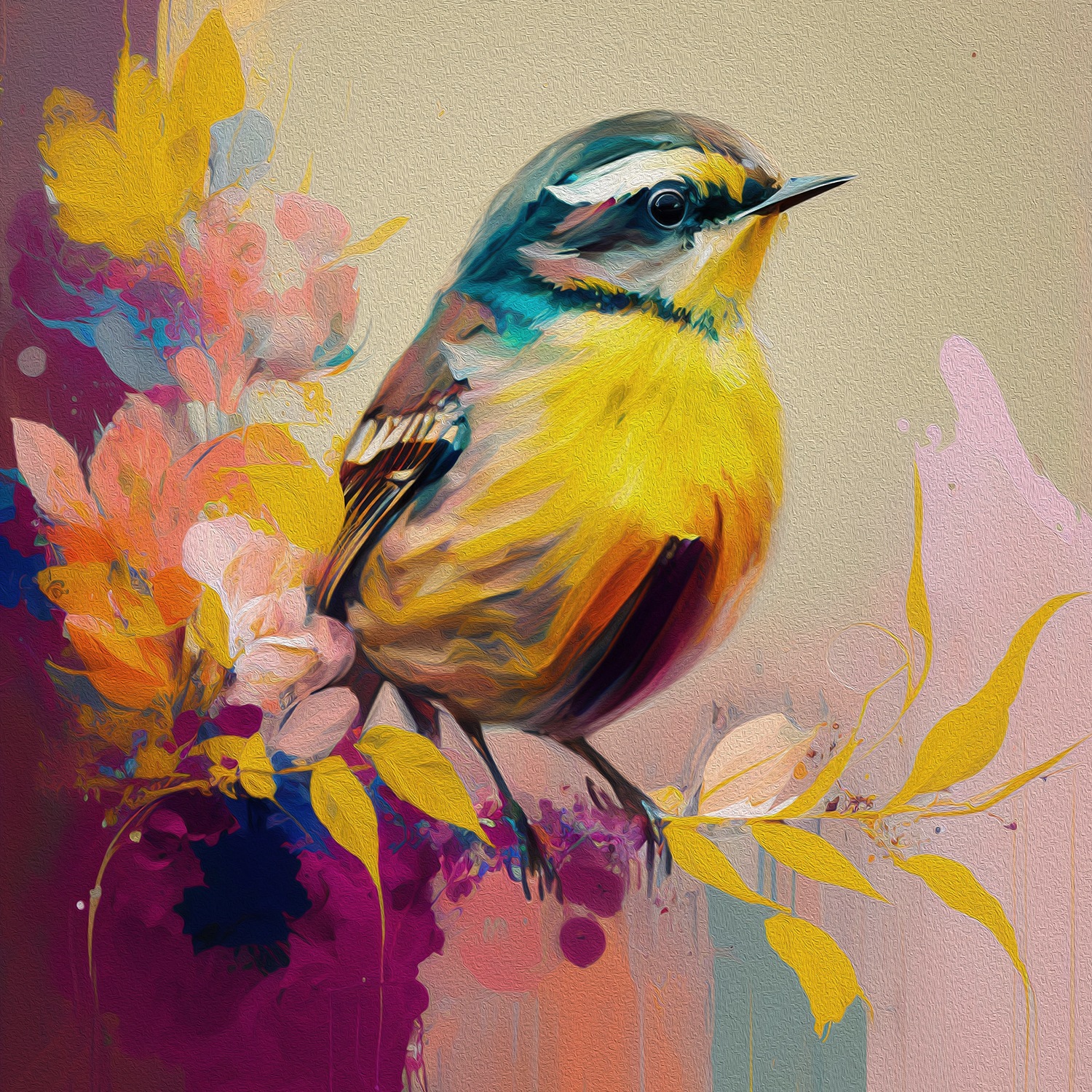 queence Leinwandbild »Susi« Blumen | Blumenbilder | Vogelbilder | Vögel | klassische Fantasie 1 Stk. tlg. Premium-Leinwandstoff, Handarbeit aus Deutschland