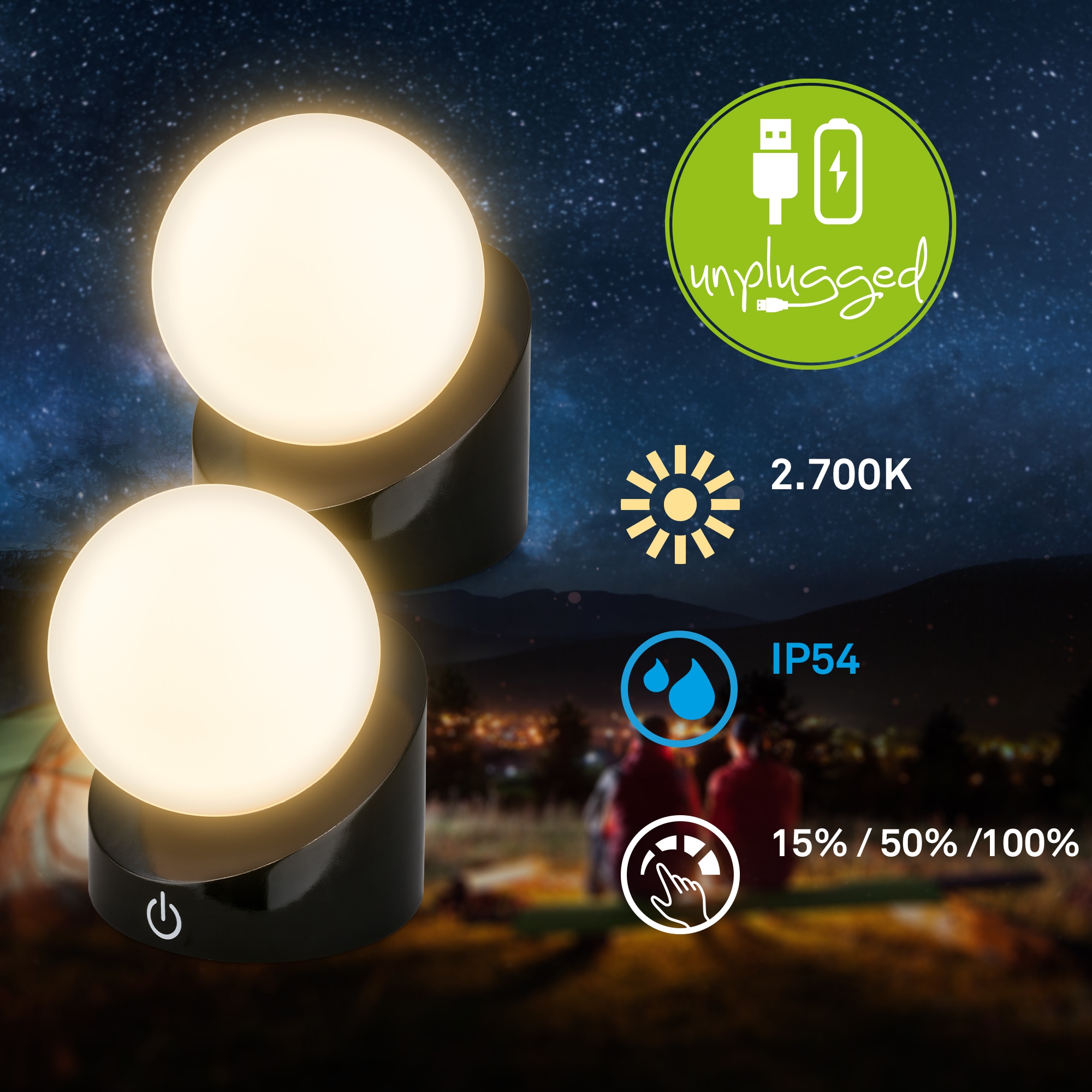 Briloner Leuchten LED Außen-Tischleuchte »SORA« LED-Board 2 Stk. Warmweiß kabellos 10x8x9cm Schwarz 2W Kinderzimmer Flur Outdoor Aussen 2er-Set