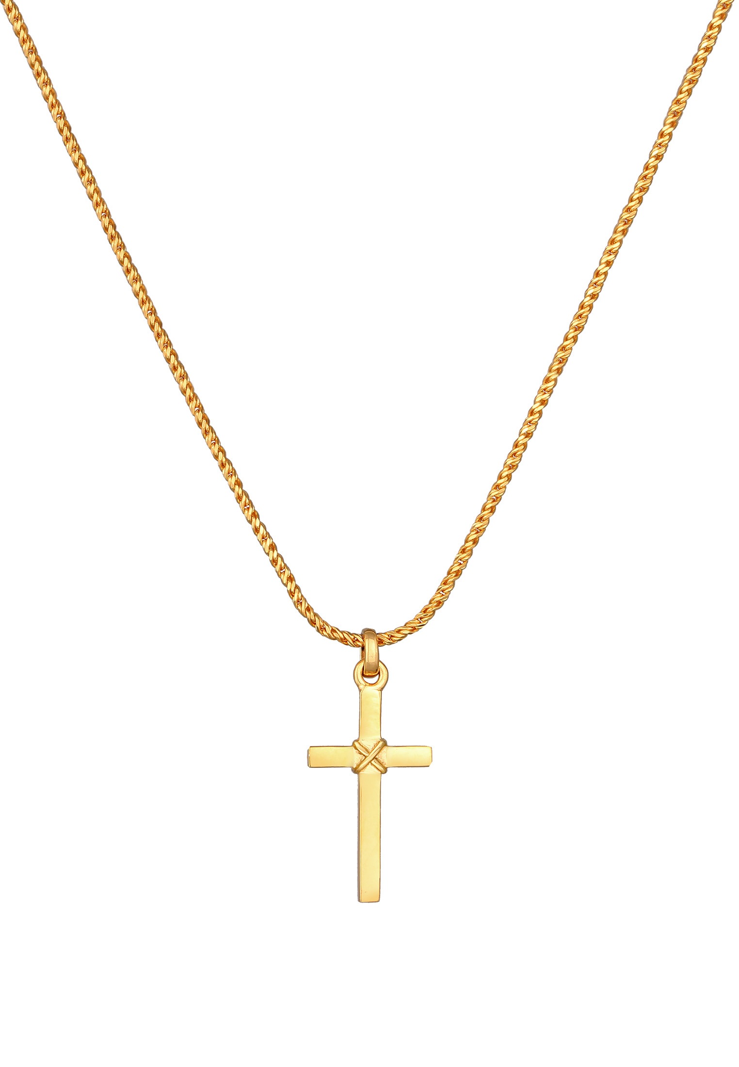 Kuzzoi Kette mit Anhänger »Halskette Herren Kreuz Flach Kordelkette 925 Silber«