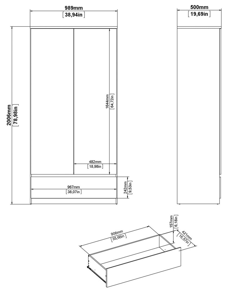 INOSIGN Kleiderschrank »Naia, Drehtürenschrank, Aufbewahrung Kasten Schrank Stauraum«, 2 Türen, Kleiderstange, 4 Fächer, Breite 99 cm, Höhe 200 cm