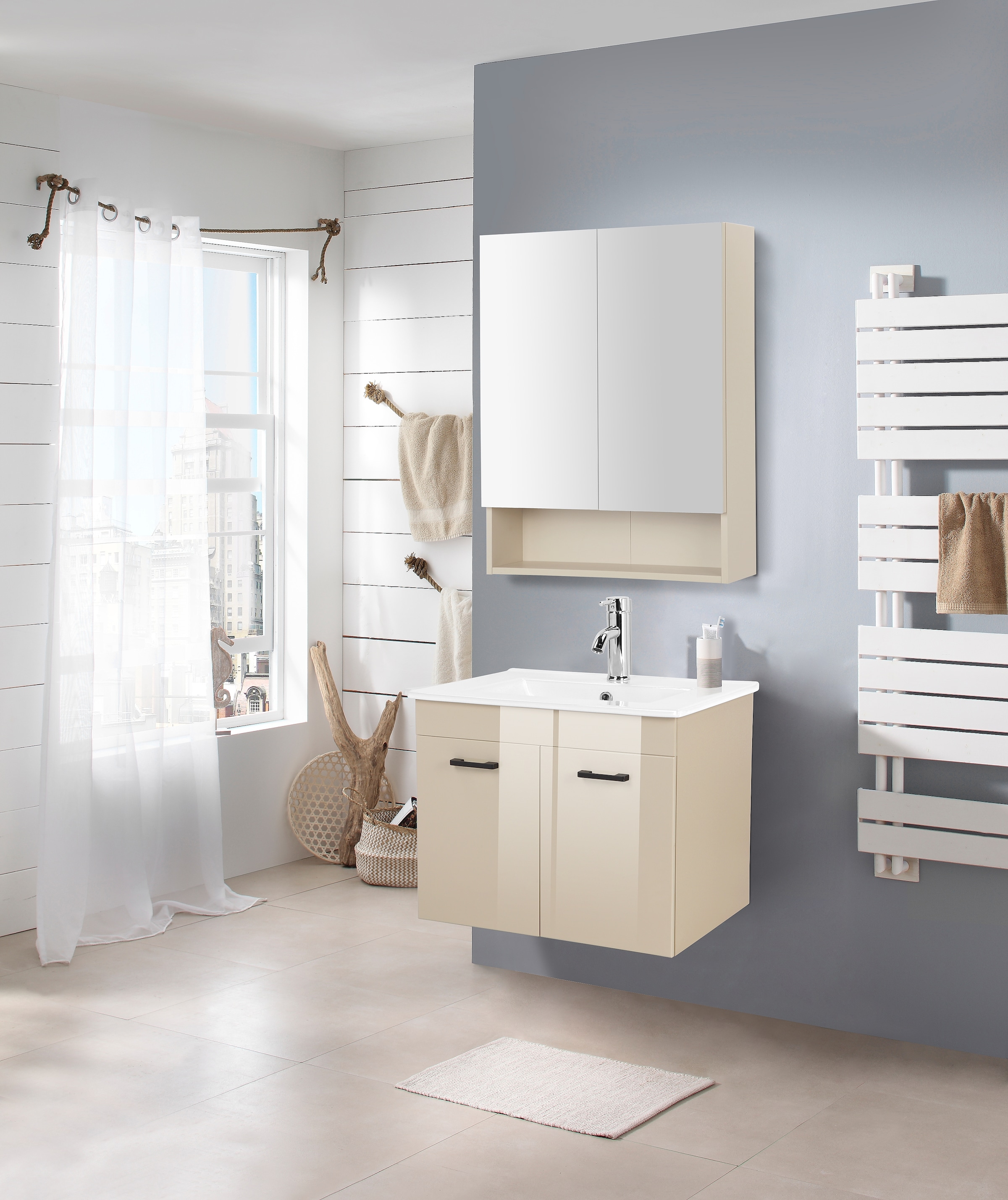 welltime Waschtisch »Florenz, Breite 60cm, 2 Tür, 2 Fächer, MDF-Front«, Waschplatz mit 2 Türen,in verschiedenen Farben erhältlich, Badmöbel