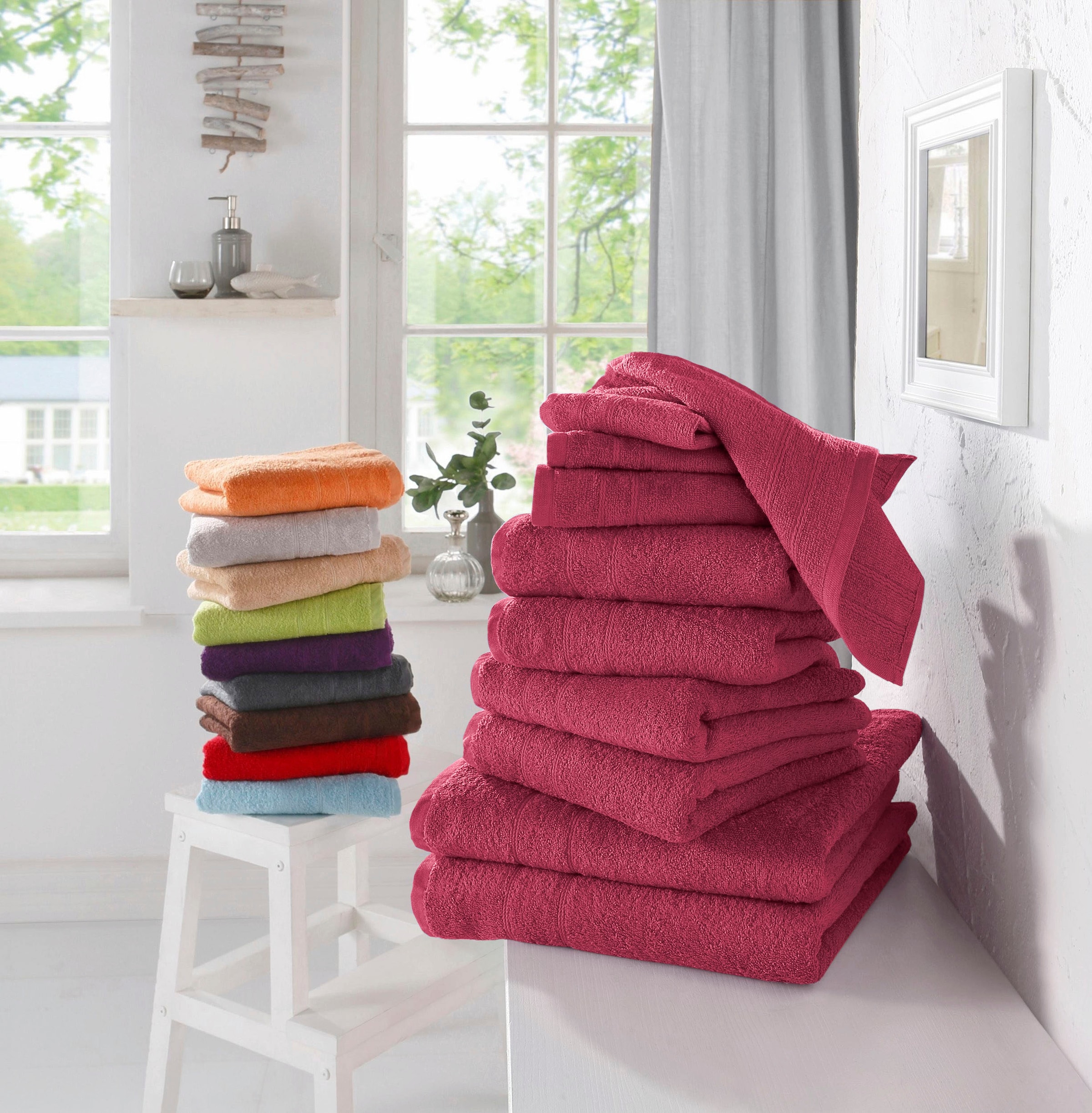 my home Handtuch Set »Inga«, mit Handtücher Baumwolle Bordüre, aus Set, 10 100% feiner Handtuchset tlg., Walkfrottee
