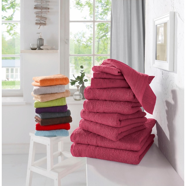 my home Handtuch Set »Inga«, Set, 10 tlg., Walkfrottee, Handtücher mit  feiner Bordüre, Handtuchset aus 100% Baumwolle