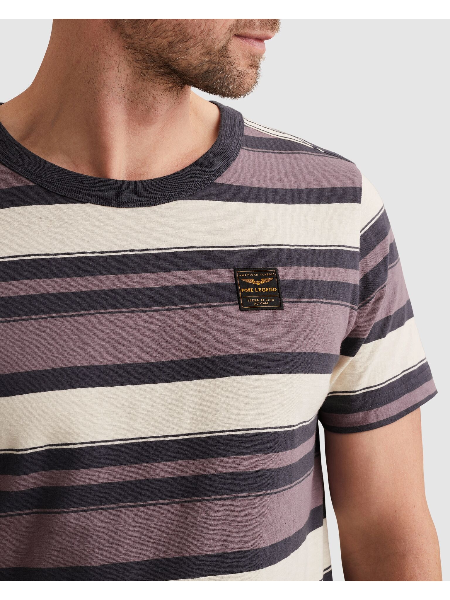 PME LEGEND T-Shirt »Short sleeve r-neck slub striped jersey« mit Logo Stickerei