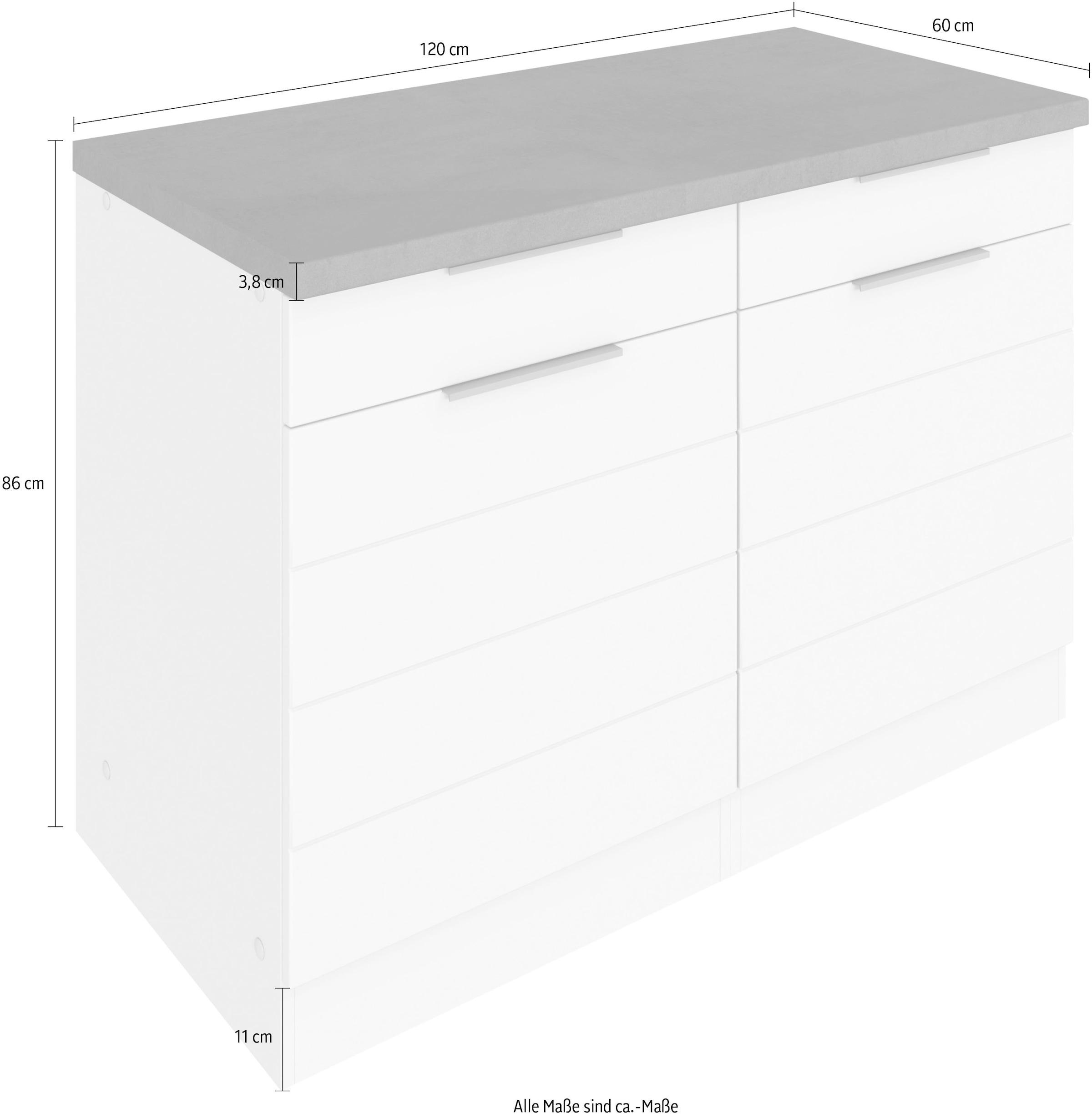 KOCHSTATION Unterschrank »KS-Luhe« 120 cm breit, für viel Stauraum, MDF-Fronten mit waagerechter Lisene