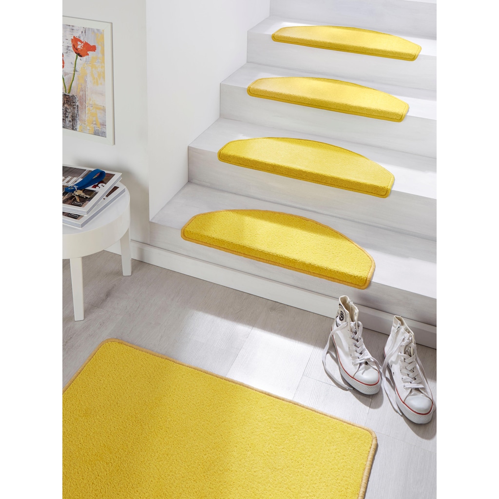 HANSE Home Stufenmatte »Fancy«, halbrund, 7 mm Höhe, Kurzflor, große Farbauswahl, 15 Stück in einem Set, Treppenbelag, Unifarben, Farblich passende Kettelung