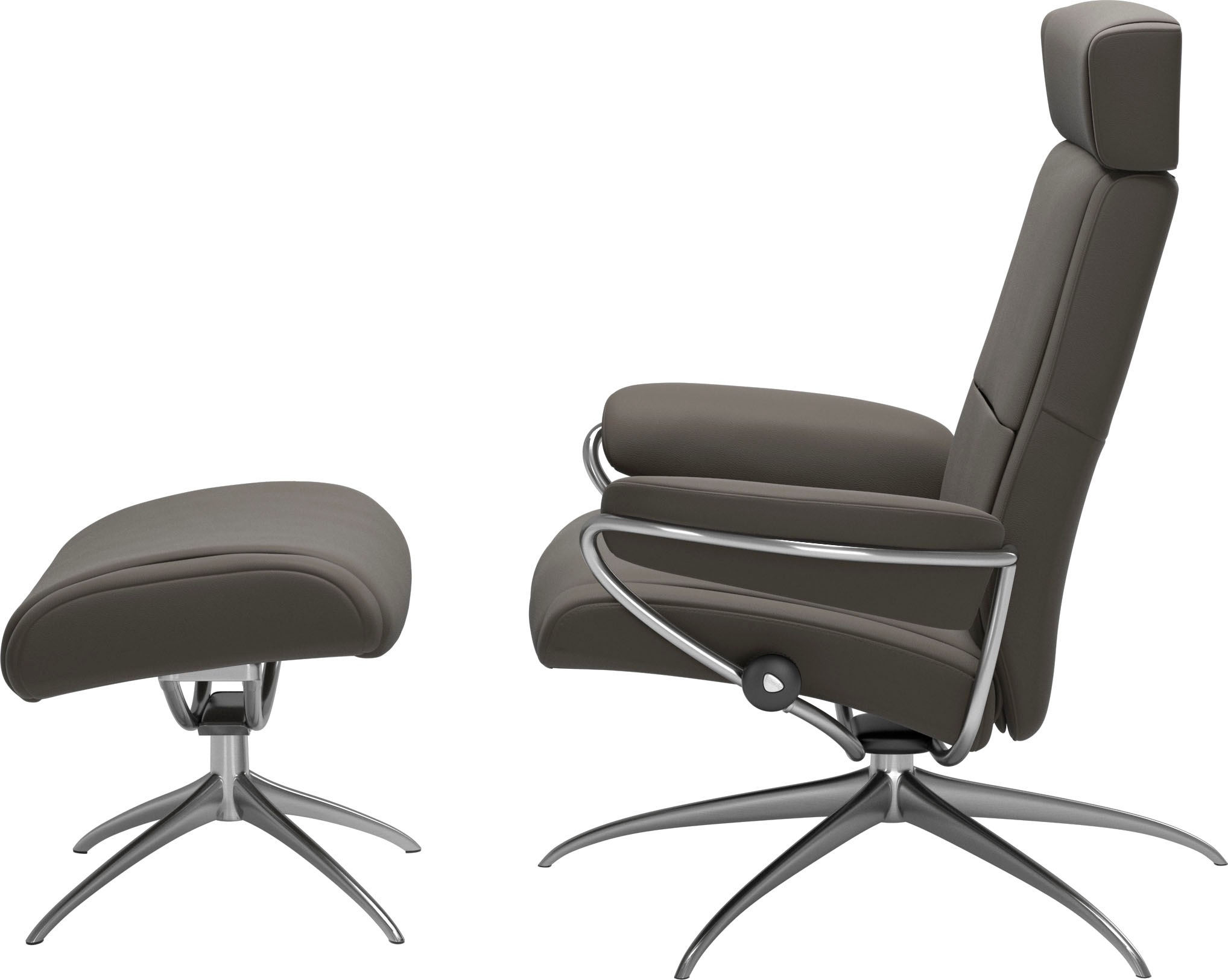 Stressless® Relaxsessel »Paris«, (Set, Relaxsessel mit Hocker), mit Hocker, Low Back mit Kopfstütze, mit Star Base, Gestell Chrom