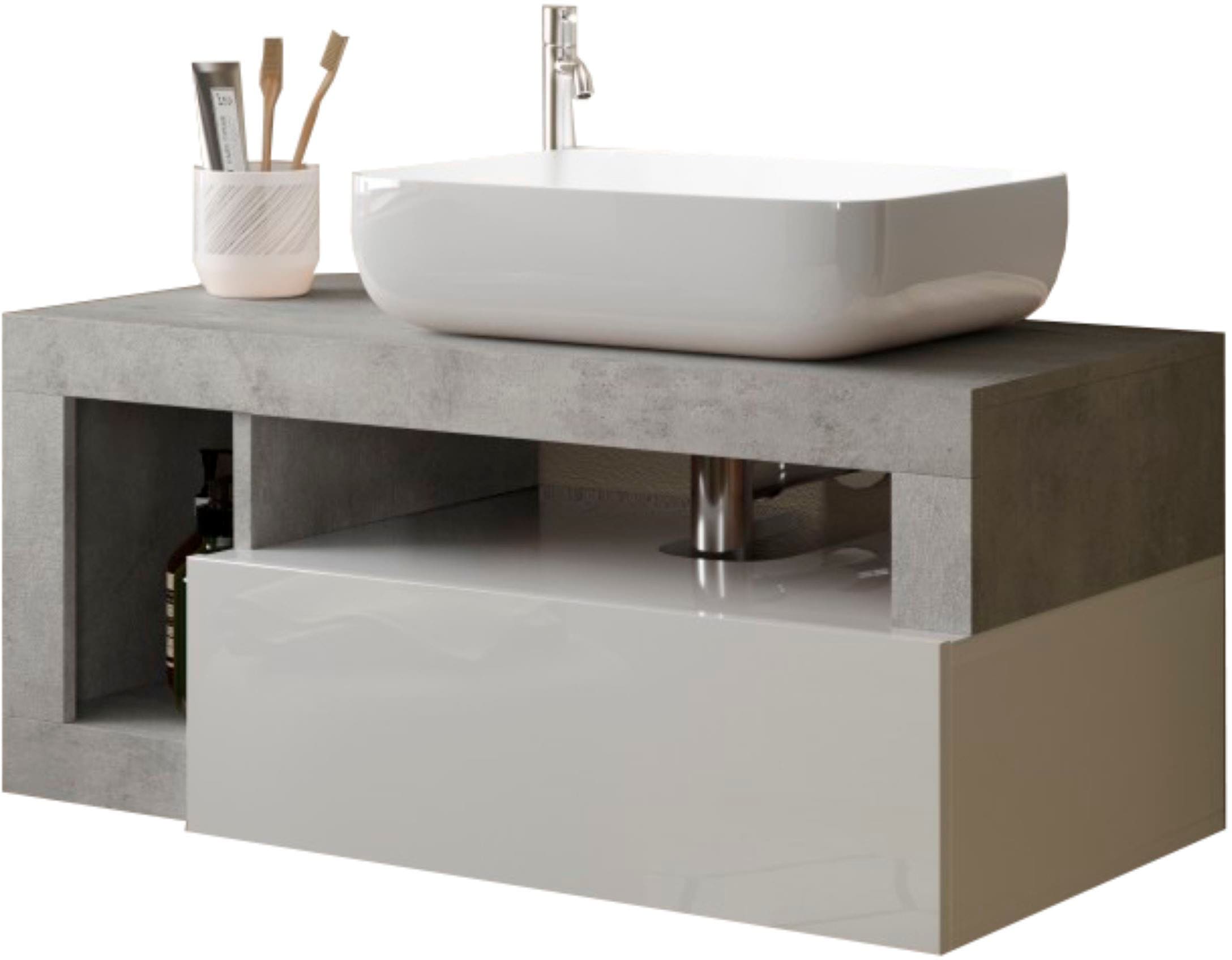 welltime Waschtisch »Hamburg« 1 Schubkasten, Breite 92 cm, Soft-Close, inkl. Keramik-Aufsatzbecken