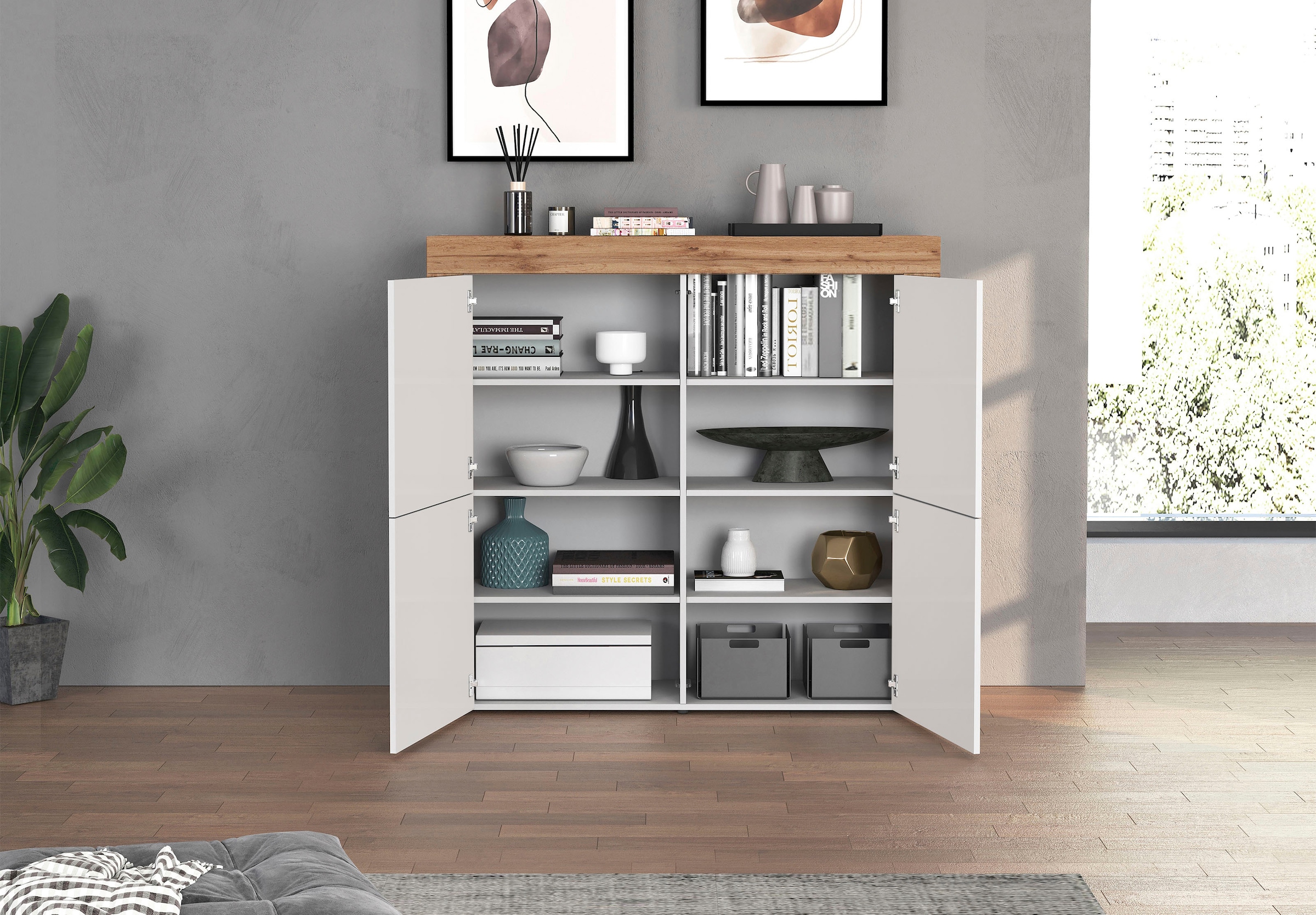 OTTO home Highboard »CHRONOS Breite 140 cm mit 4 Türen und 8 Fächer 'Made in Italy'« 1 Stk. tlg. Hohes Sideboard, Kommode, Schrank, Grifflos mit Push to Open