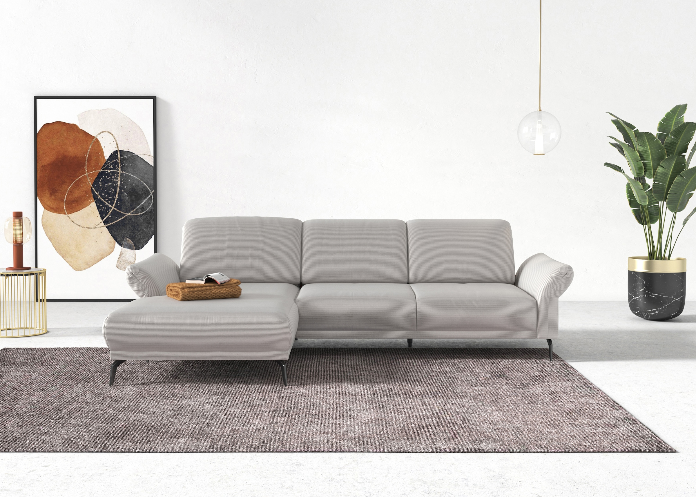 INOSIGN Ecksofa »Coco L-Form«, Sitztiefen-, Arm- und Kopfteilverstellung, Cord-Bezug, Fußhöhe 15 cm