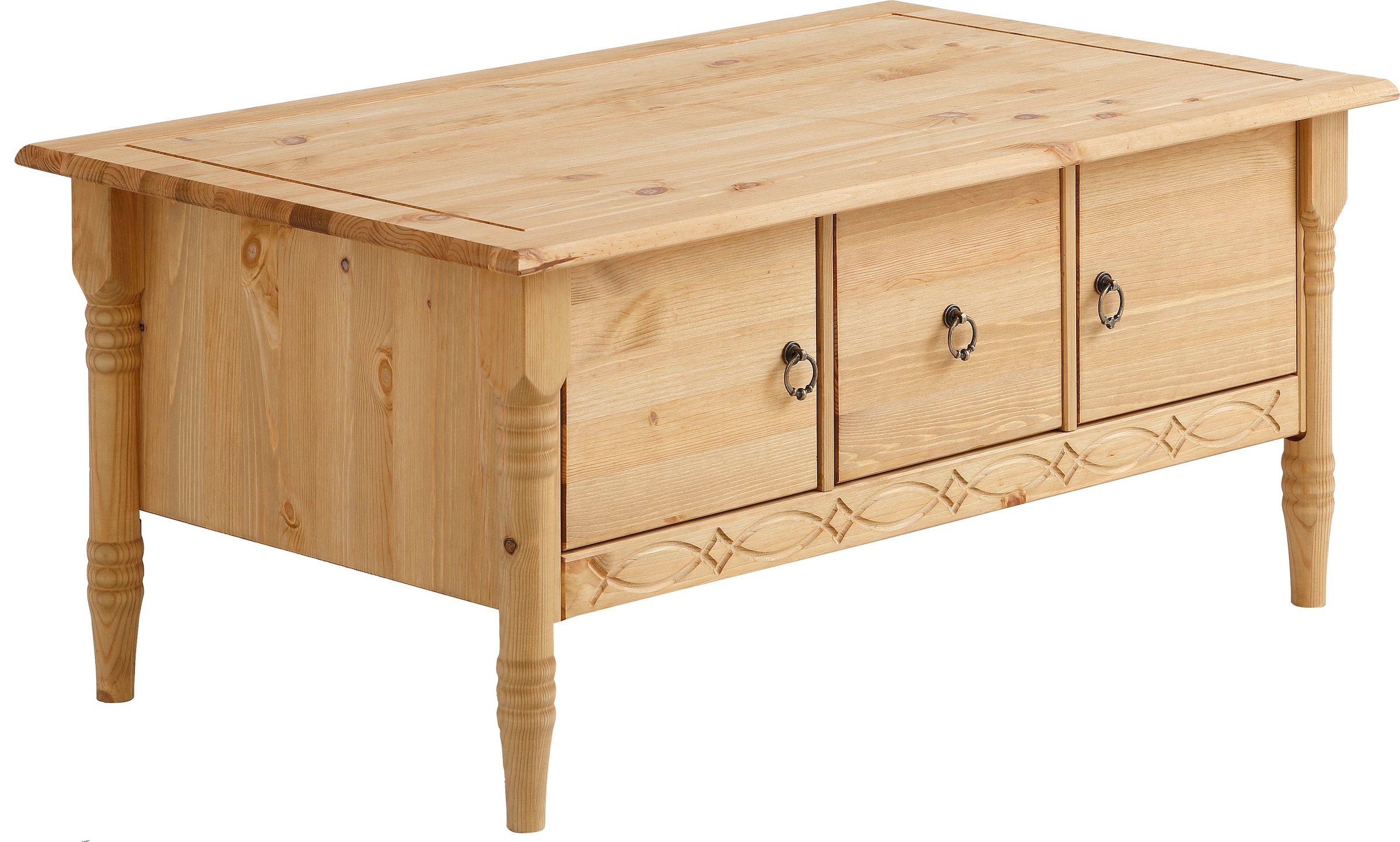 Home affaire Couchtisch »Indra«, aus massiver Kiefer, FSC®, mit Stauraum, dezentes Ornament