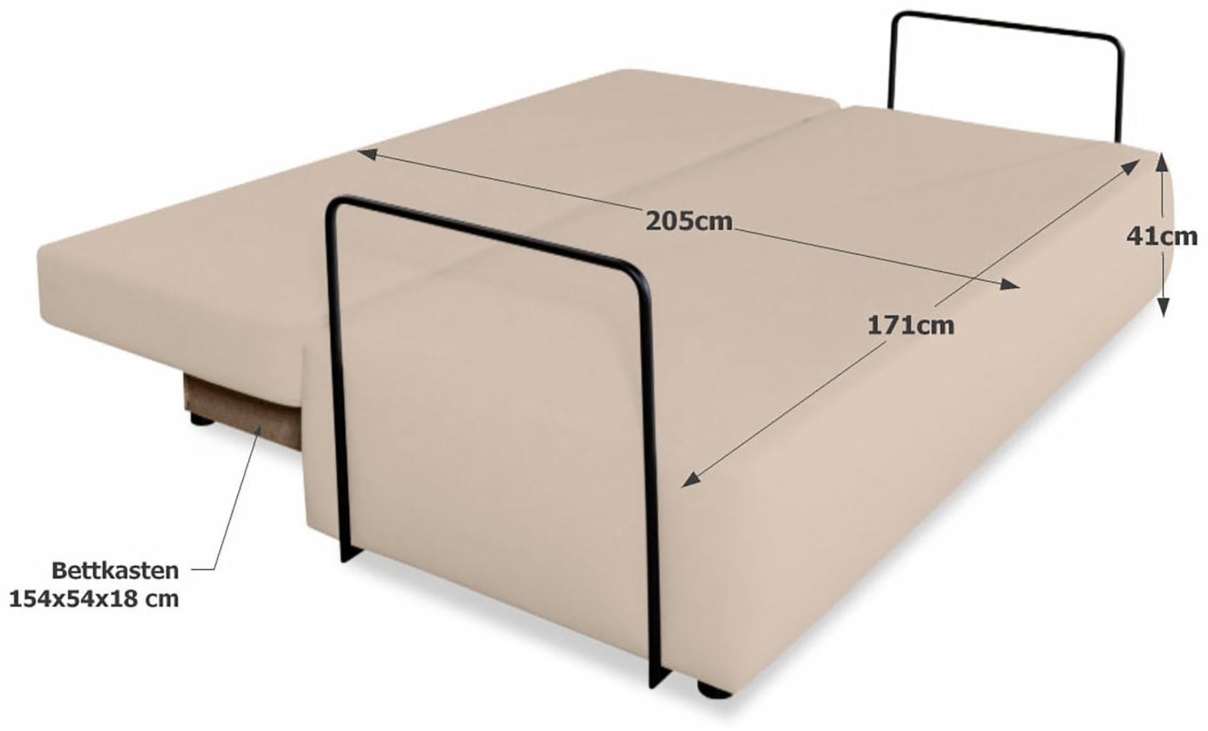 COLLECTION AB Schlafsofa »Maria« Schlaffunktion,Bettkasten,Bonnelfederkern,Moderne Armlehnen aus Metall