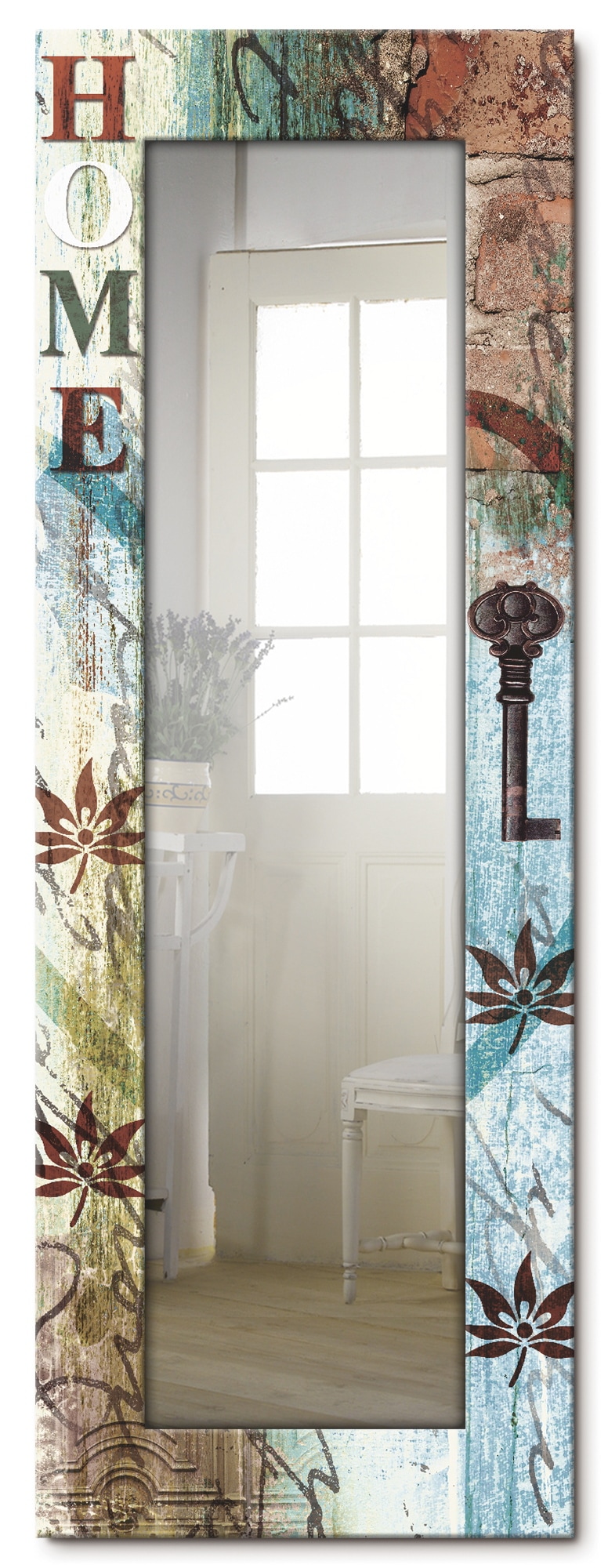 Artland Dekospiegel »Buntes zu Hause in taktvollen Farben«, gerahmter Ganzkörperspiegel, Wandspiegel, mit Motivrahmen, Landhaus