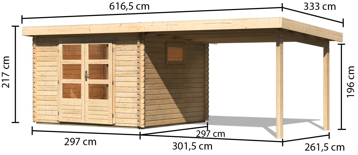 Karibu Gartenhaus »Trittau 3« mit Anbaudach und Fenster