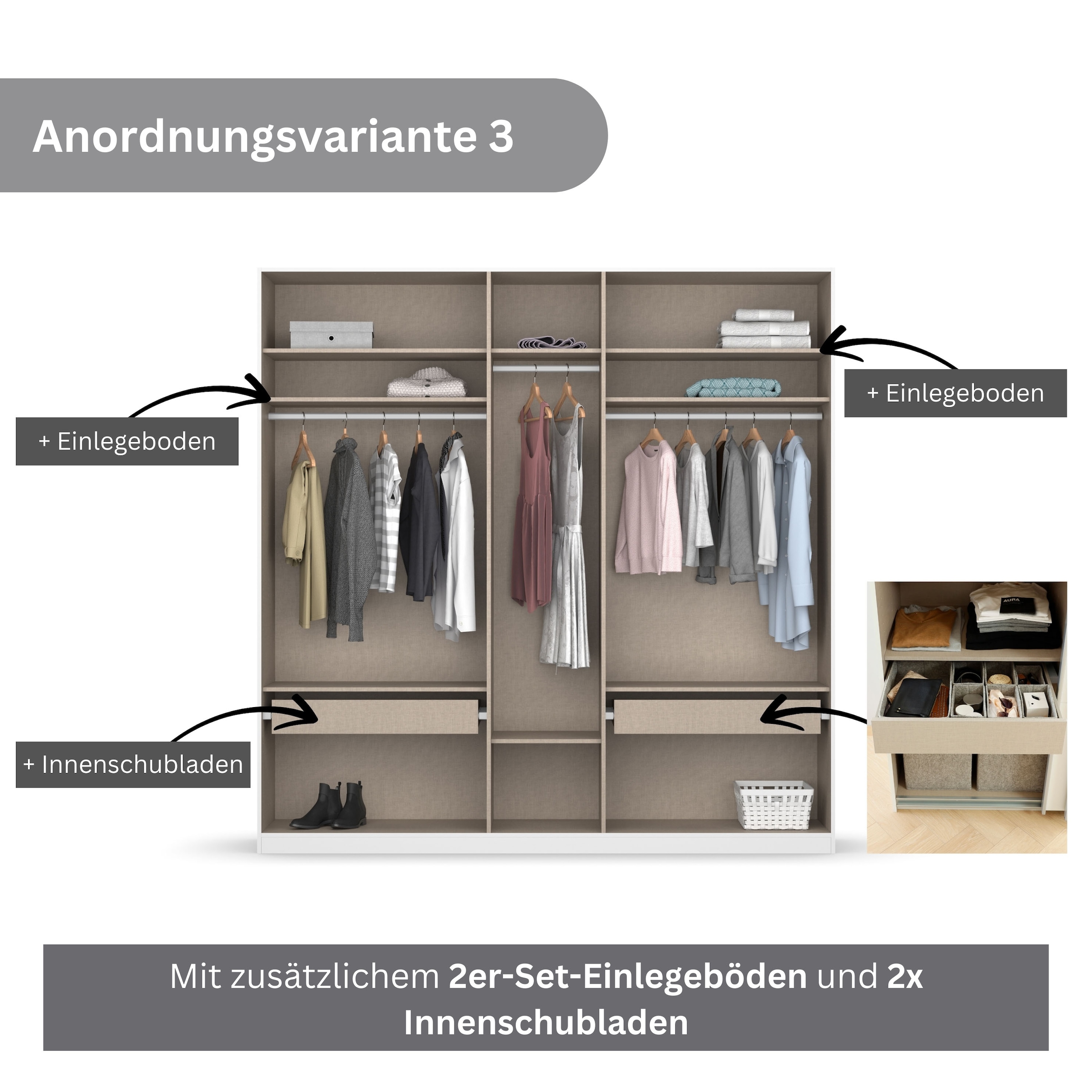 rauch Drehtürenschrank »Kleiderschrank Schrank Garderobe KOLUNA mit hochwertiger Glasfront«, inkl. 2 Innenschubladen sowie extra Einlegeböden MADE IN GERMANY
