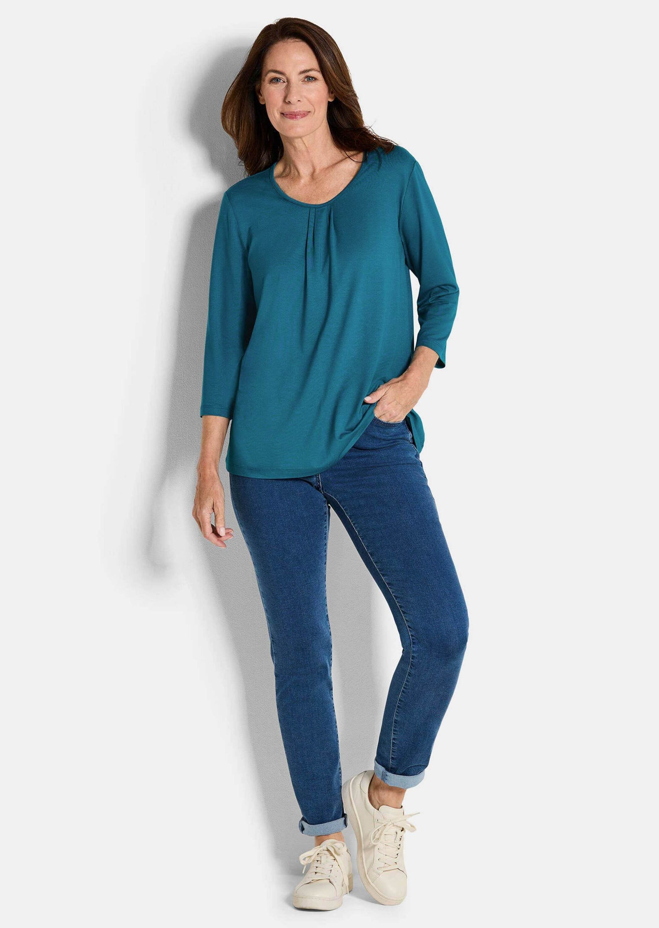 GOLDNER Kurzarmshirt »Kurzgröße Viskose-Oberteil mit Halbarm« Falten