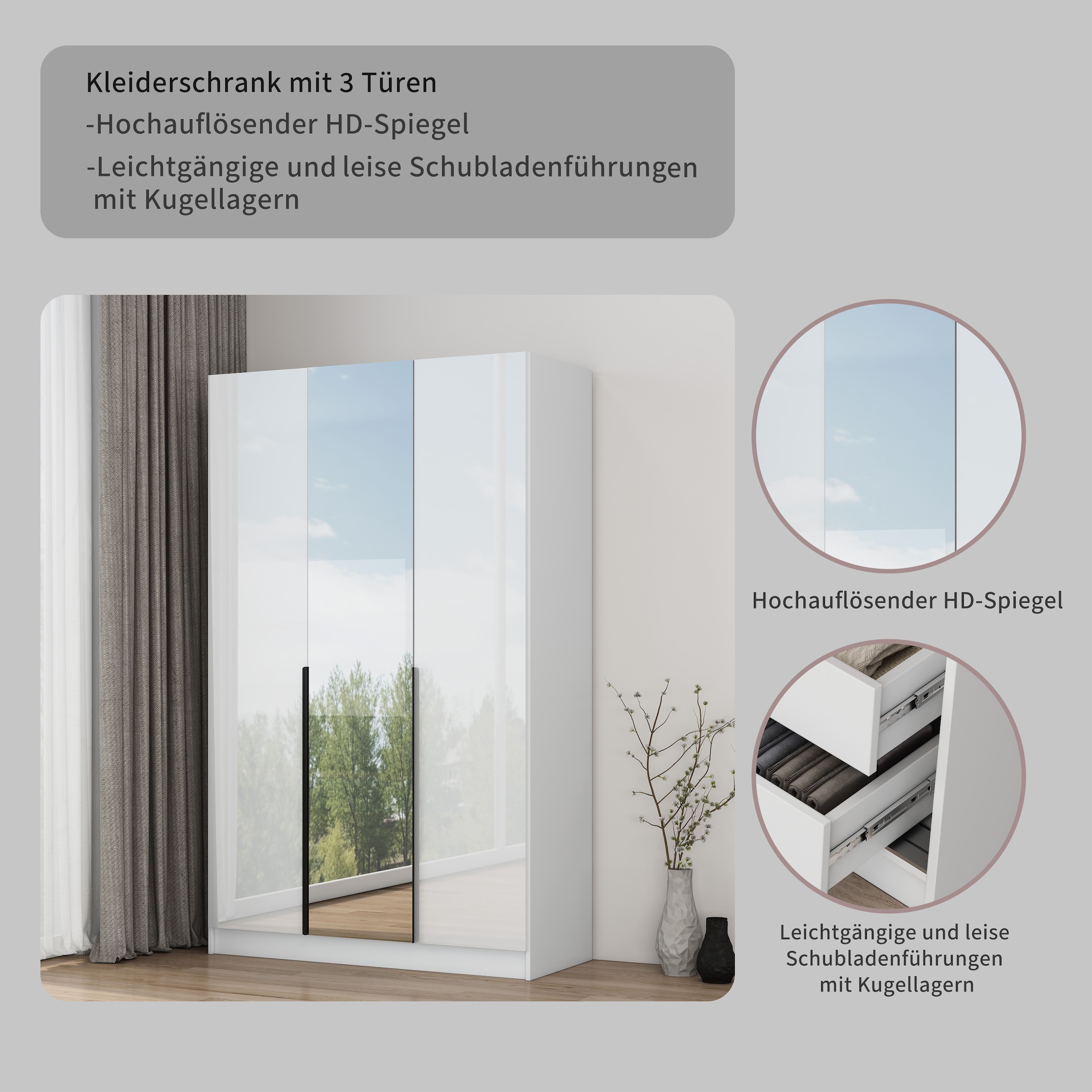 OTTO home Kleiderschrank »Annor Schlafzimmerschrank Breite 122cm hochglanz Schrank Garderobe« Drehtürenschrank mit perfekter Innenausstattung - elegante Türgriffe