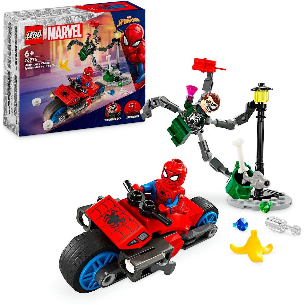 LEGO® Konstruktionsspielsteine »Motorrad-Verfolgungsjagd: Spider-Man vs. Doc Ock (76275)«, (77 St.)