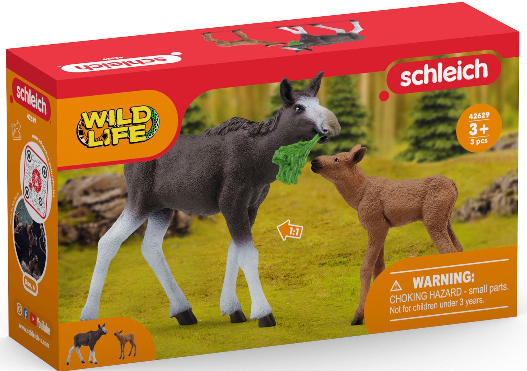 Schleich® Spielfigur »WILD LIFE, Elchkuh mit Kalb (42629)«