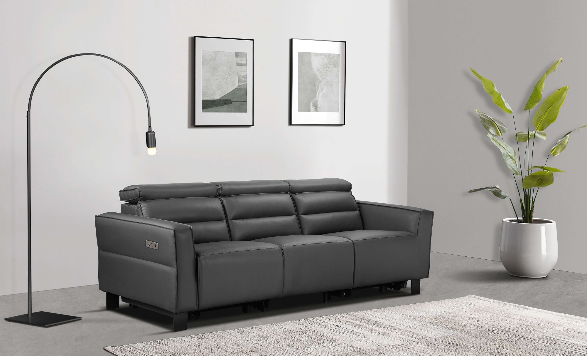 OTTO home 3-Sitzer »Carpari Lederoptik, 224 cm, man./elektr. Relaxfunktion« (USB A/C), sowie Kopfteilverstellung