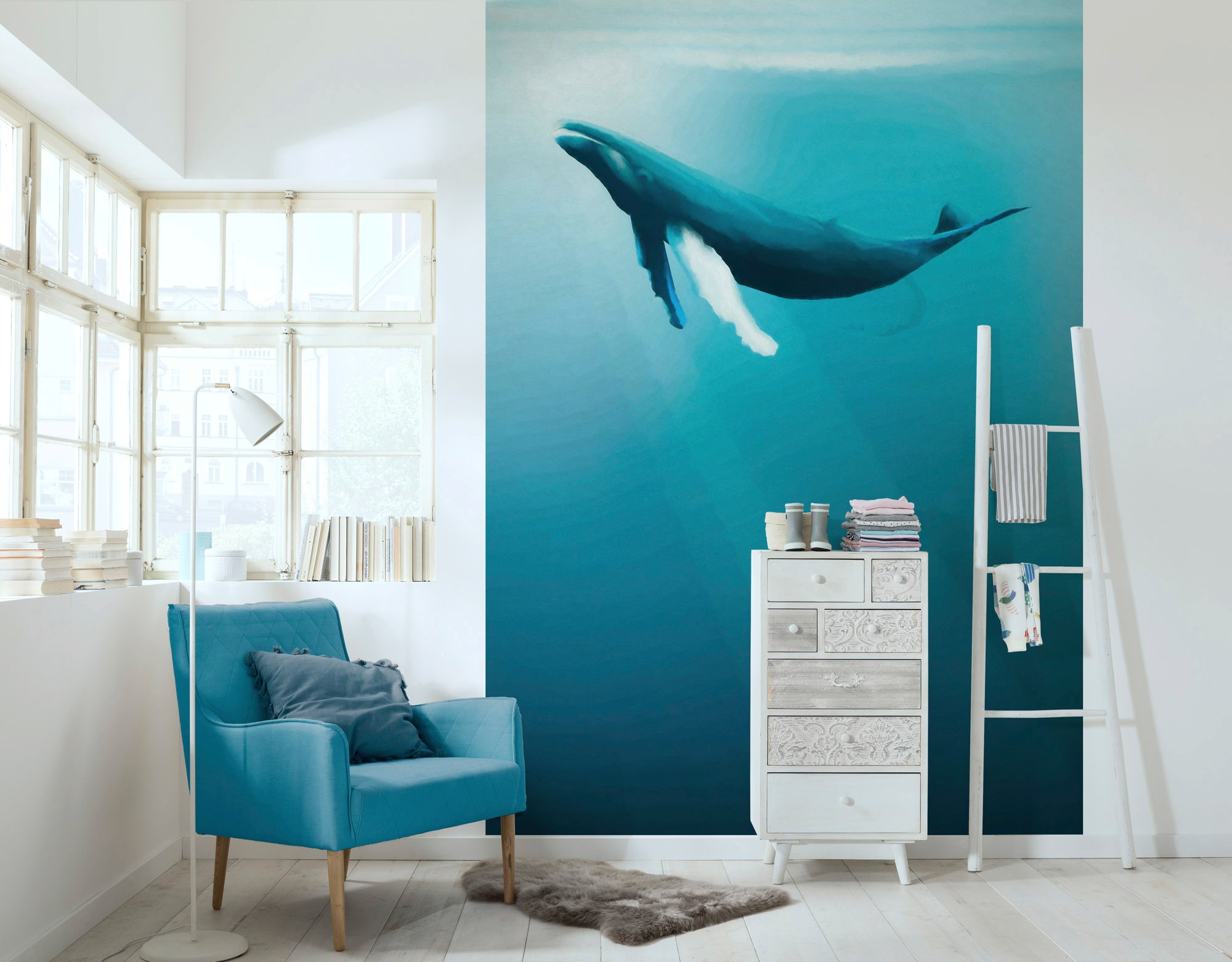 Komar Vliestapete »Digitaldruck Vlies -  Artsy Humpback Whale - Größe 200 x 280 cm« bedruckt glatt Kinderzimmer
