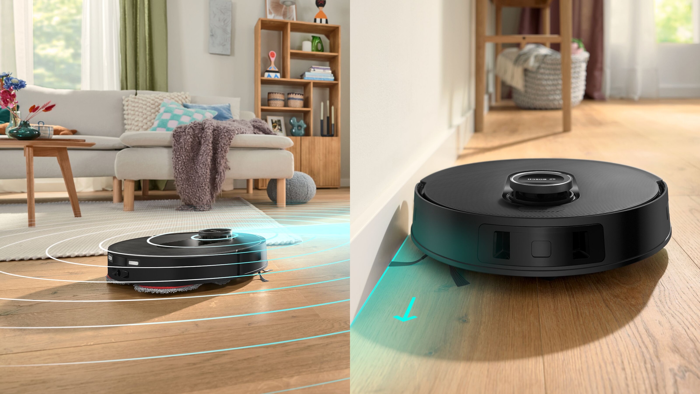 BOSCH Saugroboter »Spotless Max BCRDW3B, rotierende Wischpads, 70°C Selbstreinigung«, Datensicherheit, 11.000 Pa Saugkraft, Absaugstation, Carbon Bürste