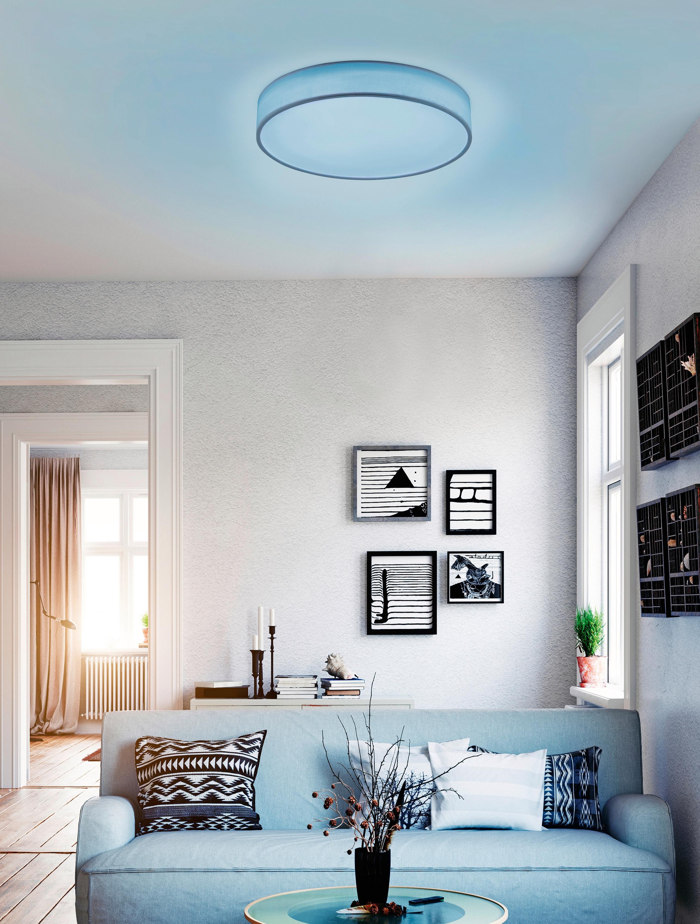 TRIO Leuchten LED Deckenleuchte »DIAMO«, 1 flammig, Leuchtmittel LED-Board | LED fest integriert, WiZ Smarthome RGB Deckenlampe Ø 75cm Steuerung per App + Fernbedienung