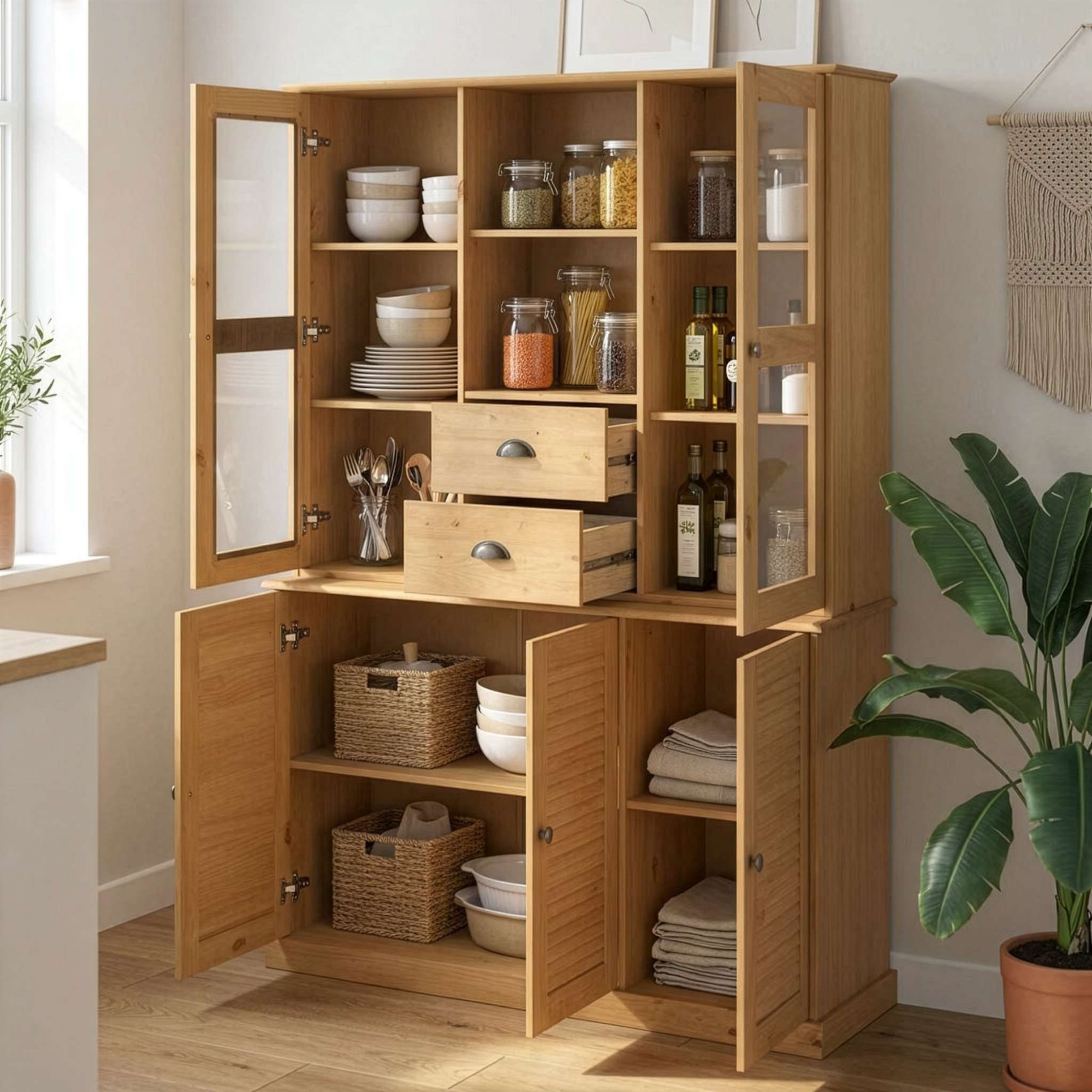 OTTO home Buffet »Turia« mit Glas- u. Lamellentüren, aus massivem Kiefernholz FSC®, Höhe 180 cm