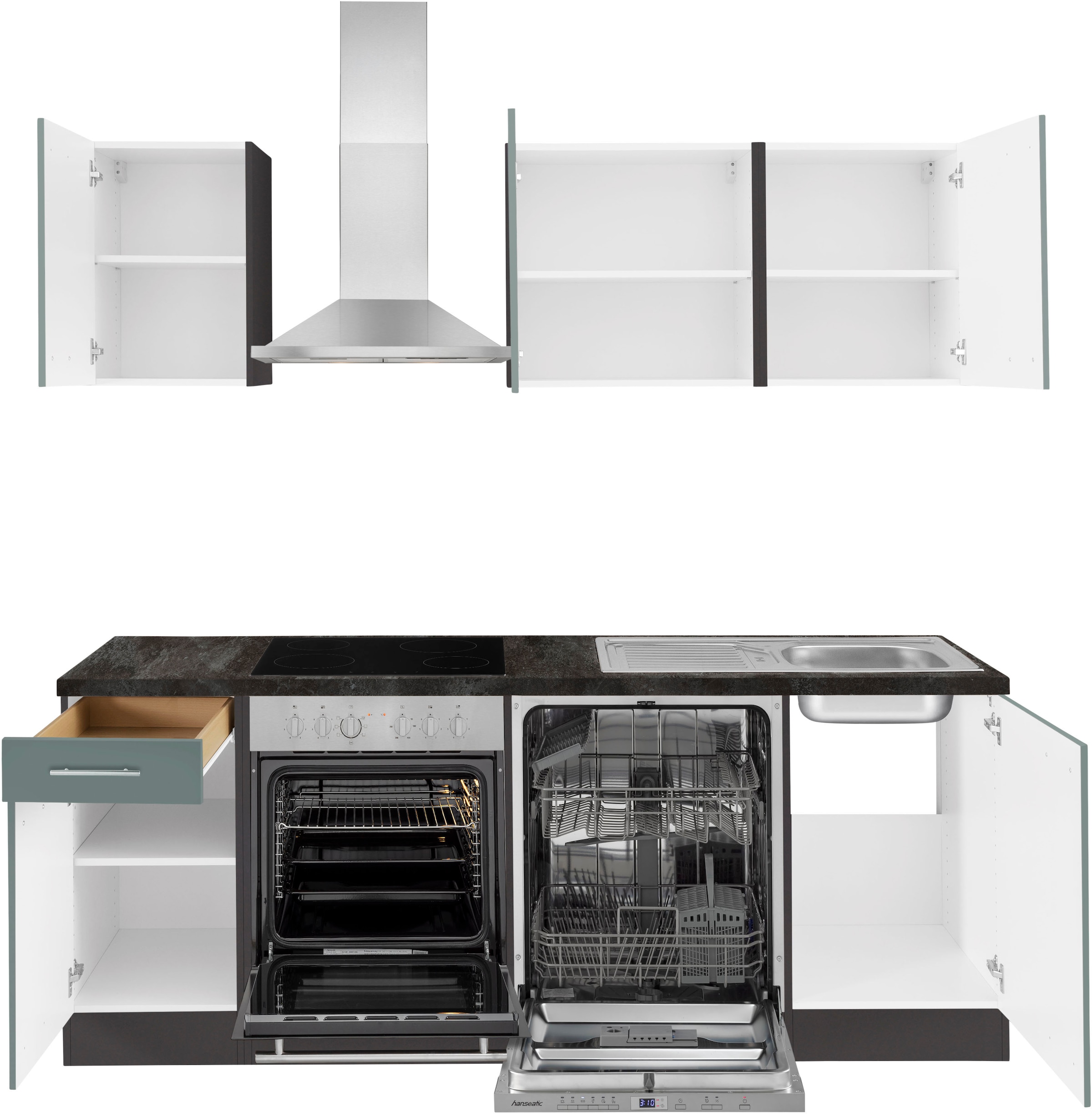 OPTIFIT Küchenzeile »Malika«, Breite 210 cm, mit Hanseatic-E-Geräten, inkl. Geschirrspüler